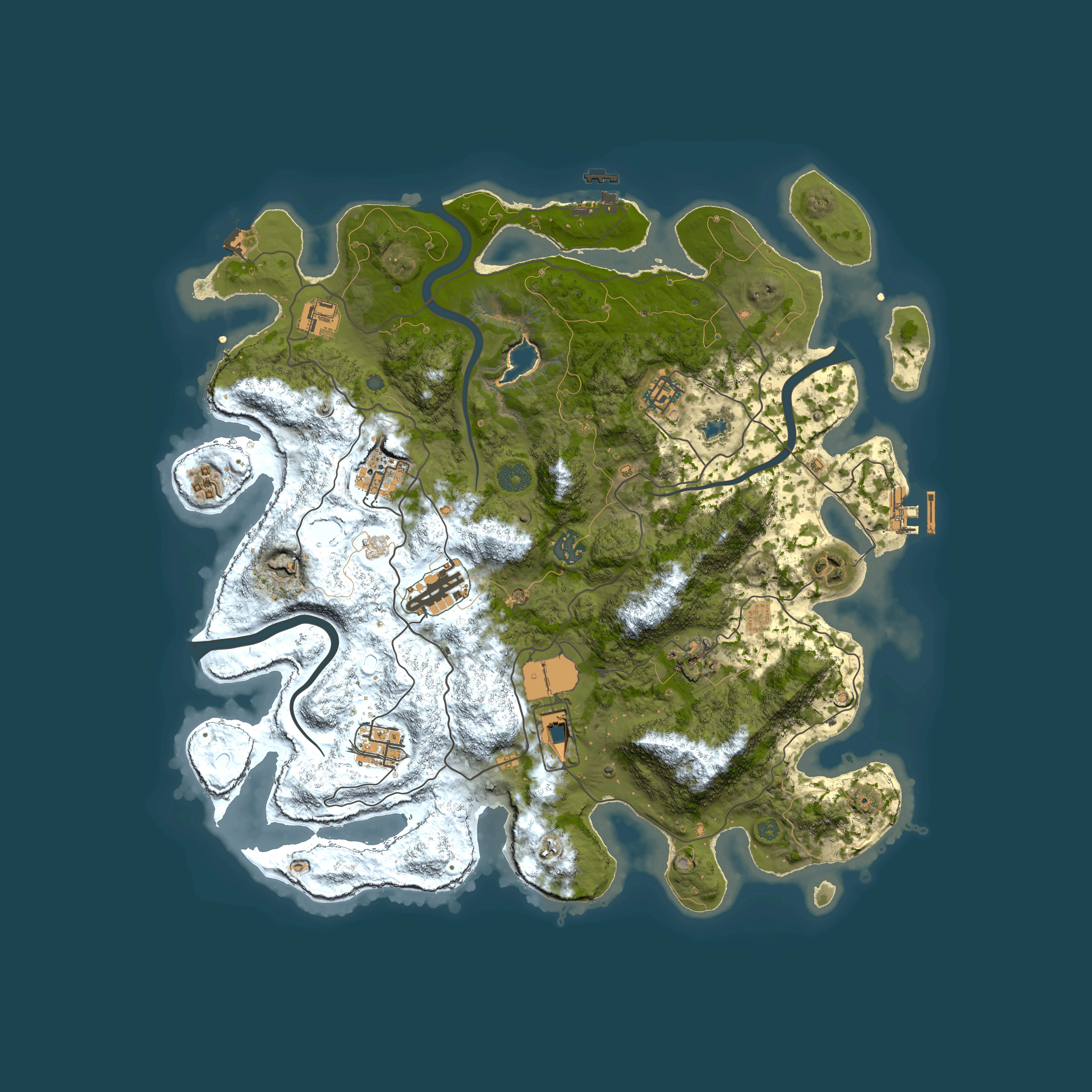 Full top-down render of Rust map seed 1284163813, 4000x4000m