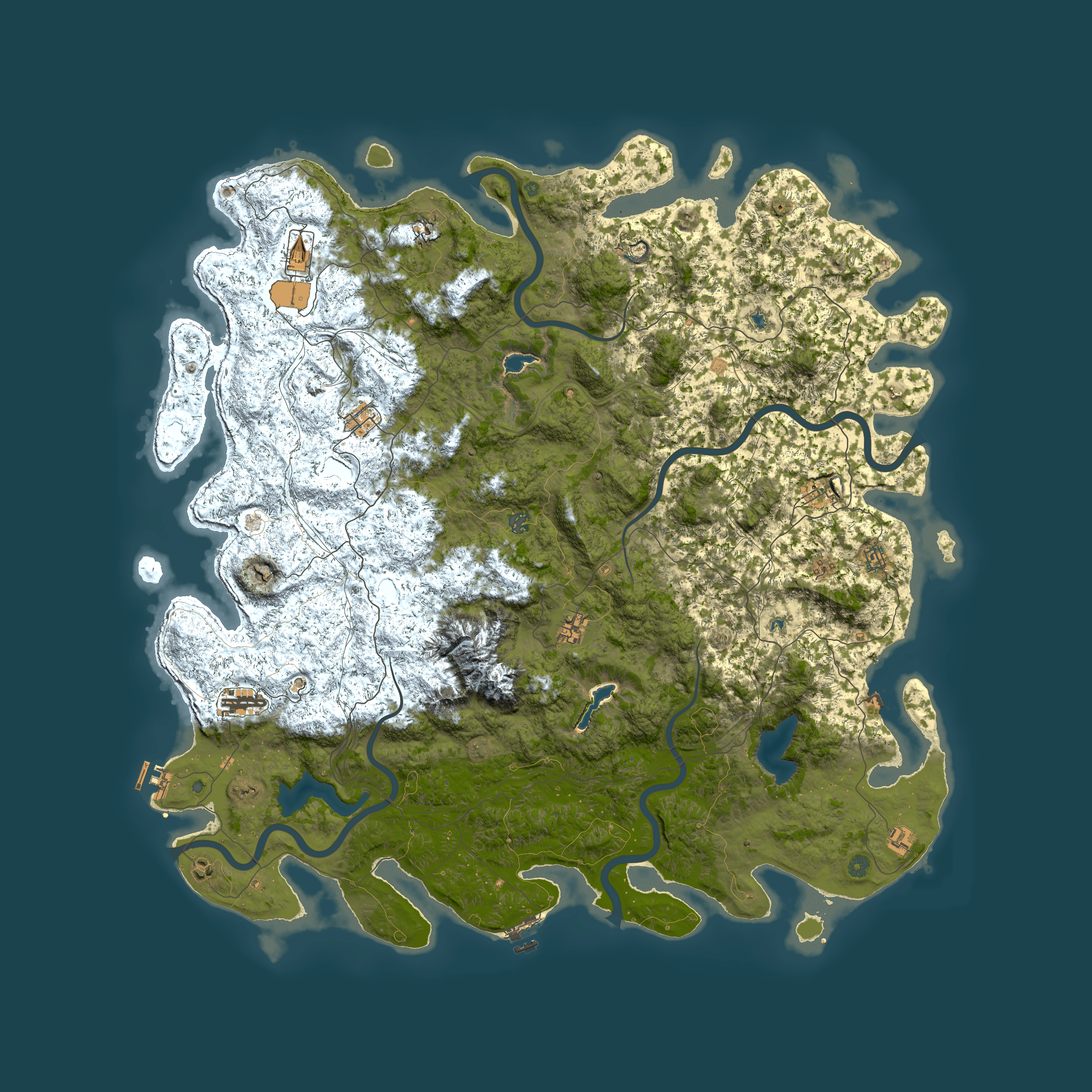 Full top-down render of Rust map seed 2057897100, 6000x6000m