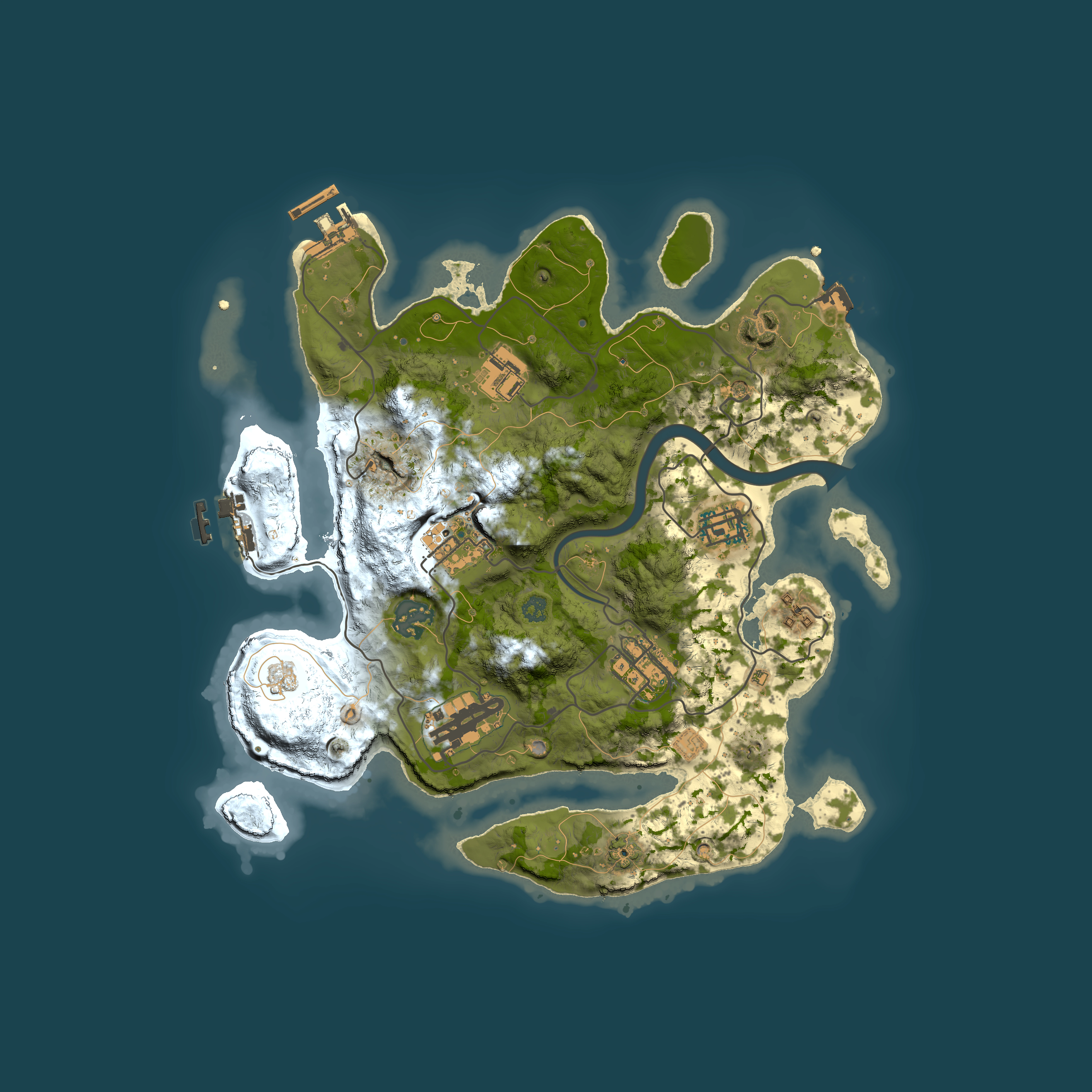 Full top-down render of Rust map seed 1291119577, 3000x3000m