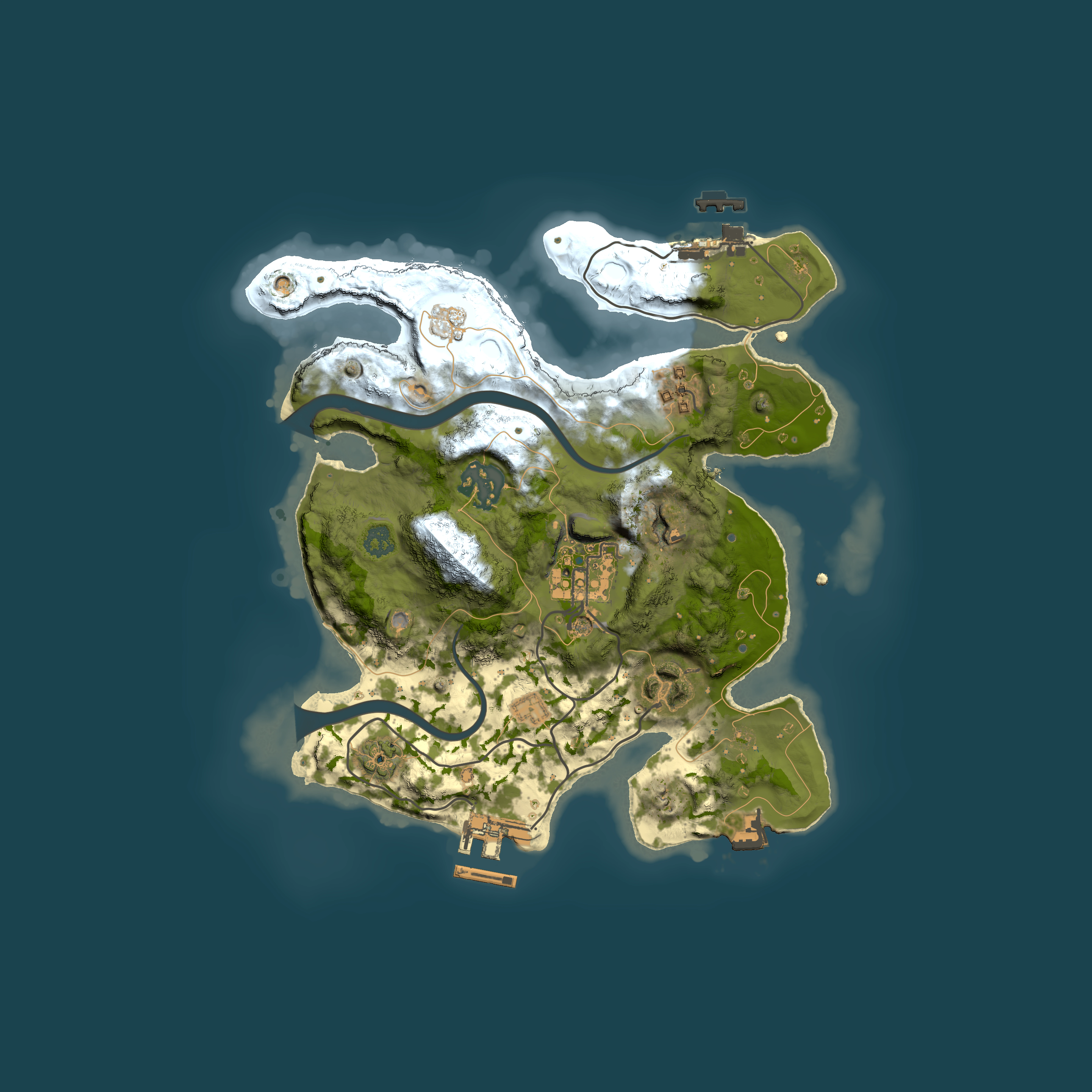 Full top-down render of Rust map seed 1499160497, 2500x2500m