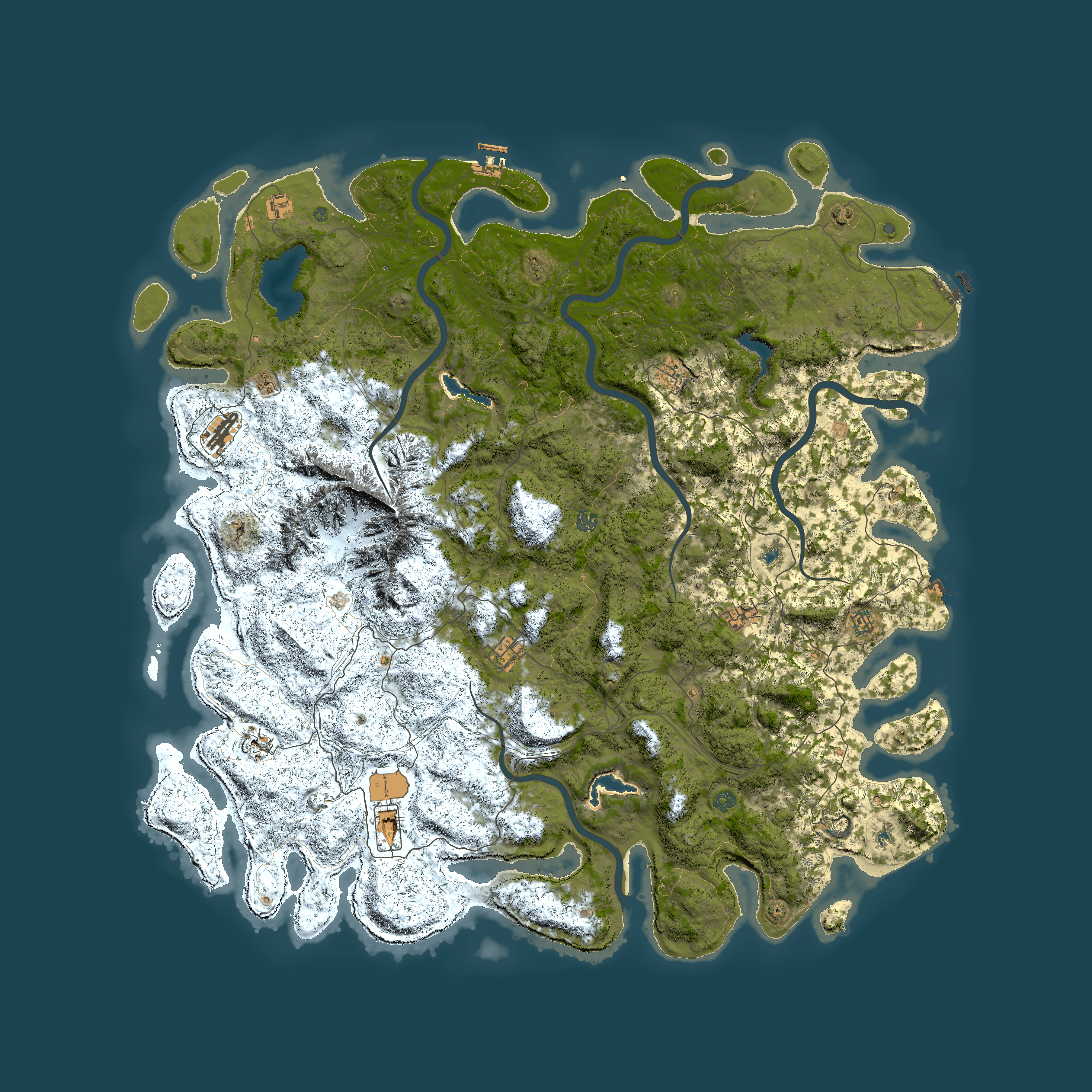 Full top-down render of Rust map seed 1454443799, 6000x6000m