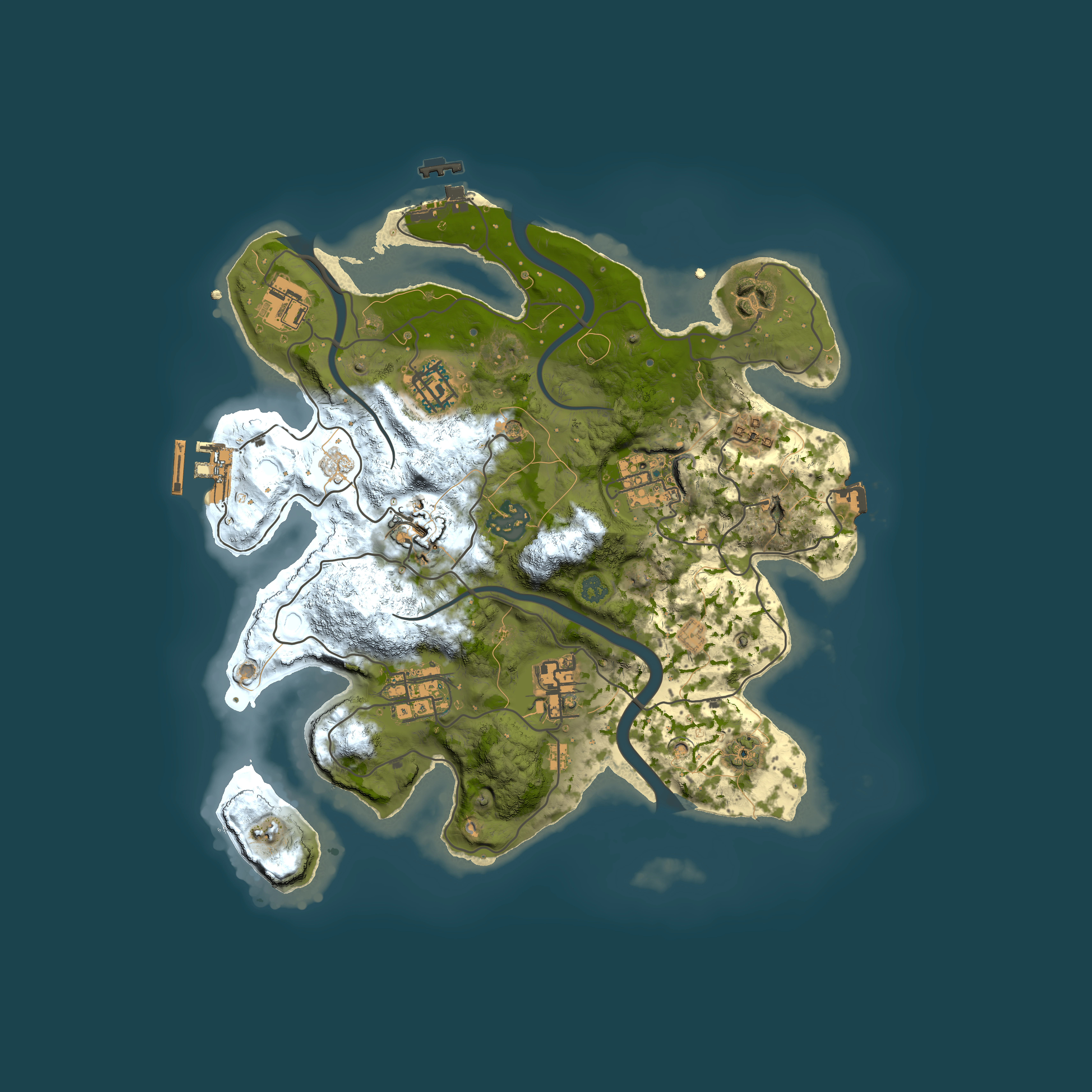Full top-down render of Rust map seed 585742922, 3000x3000m