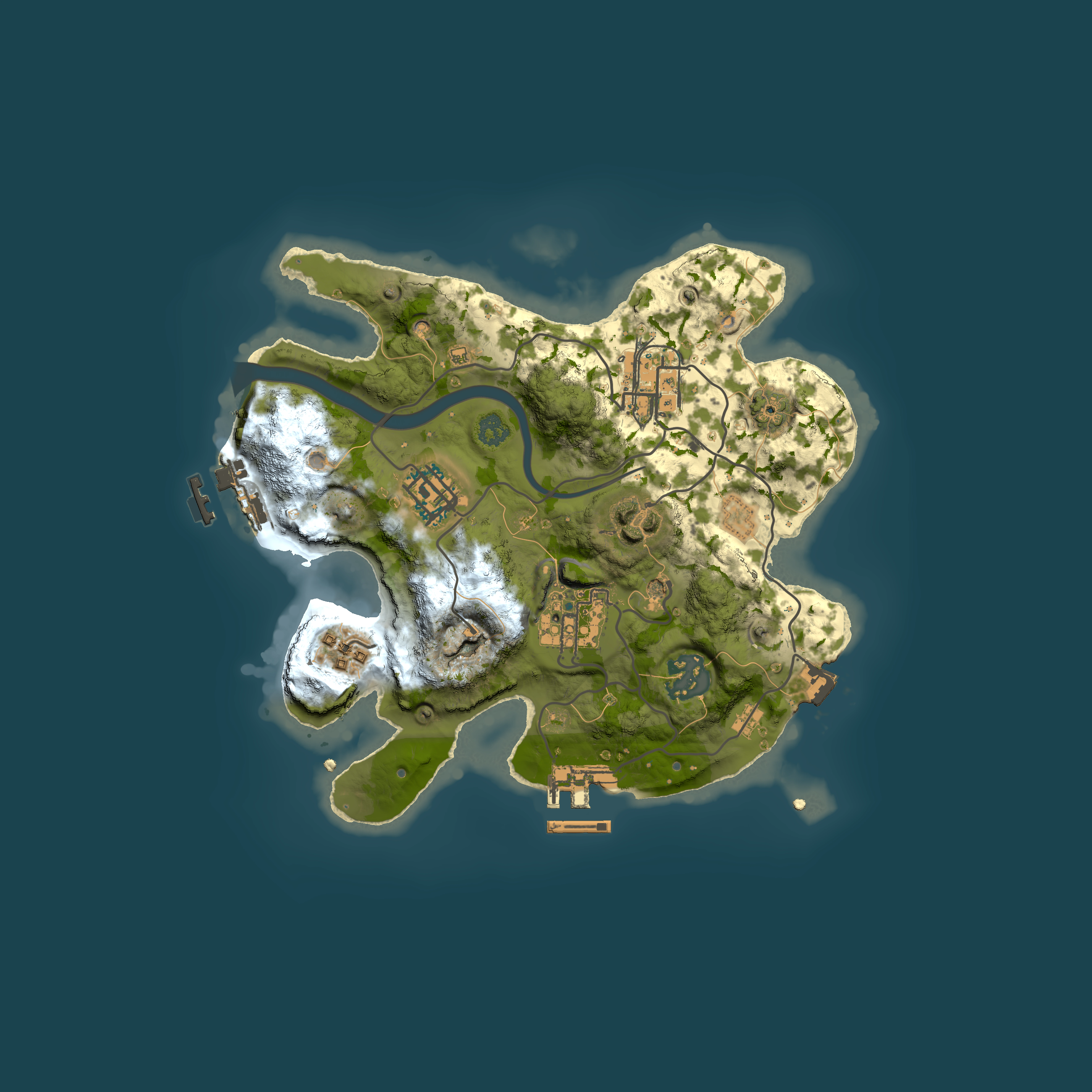 Full top-down render of Rust map seed 31577873, 2500x2500m