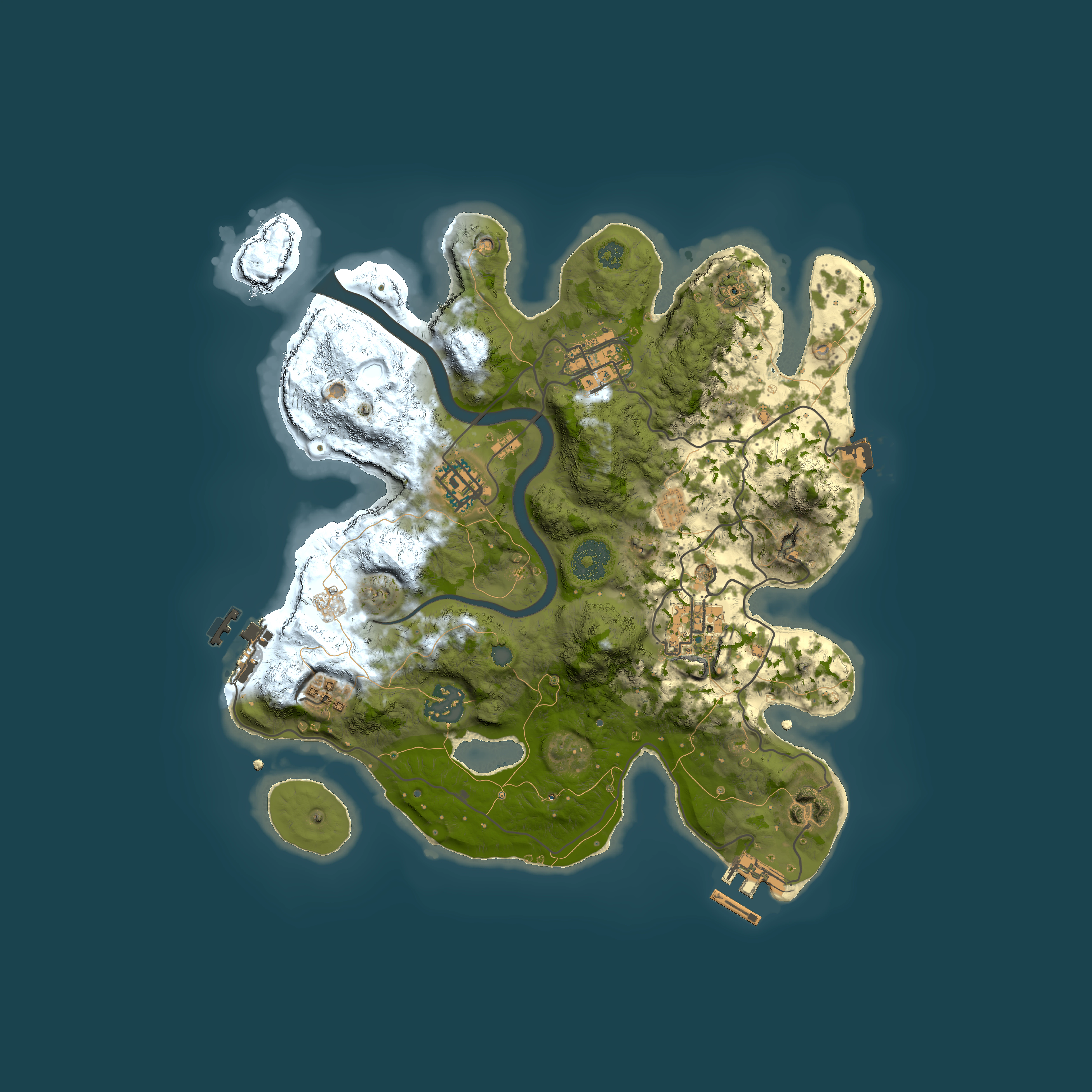 Full top-down render of Rust map seed 585585671, 3000x3000m
