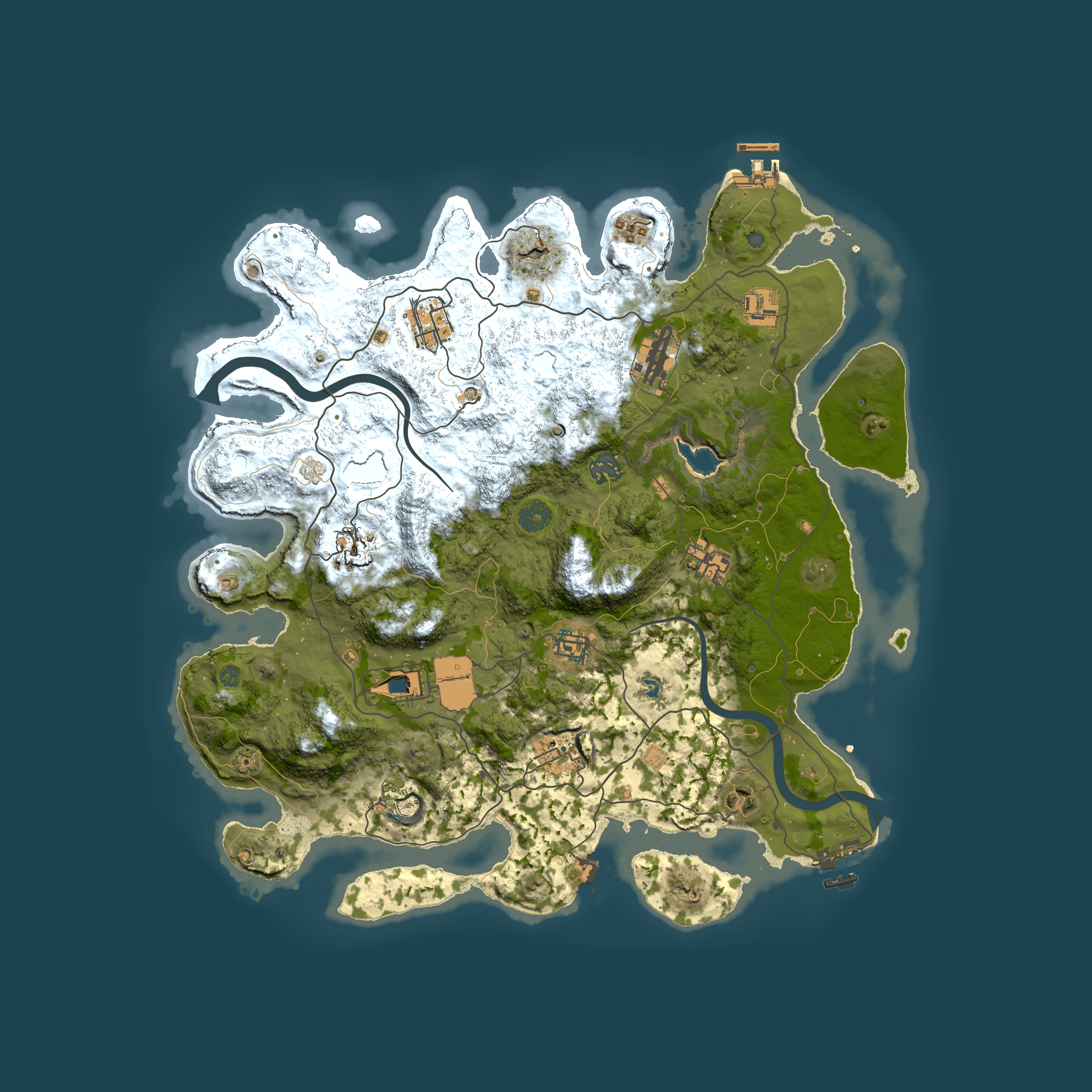 Full top-down render of Rust map seed 990728510, 4000x4000m