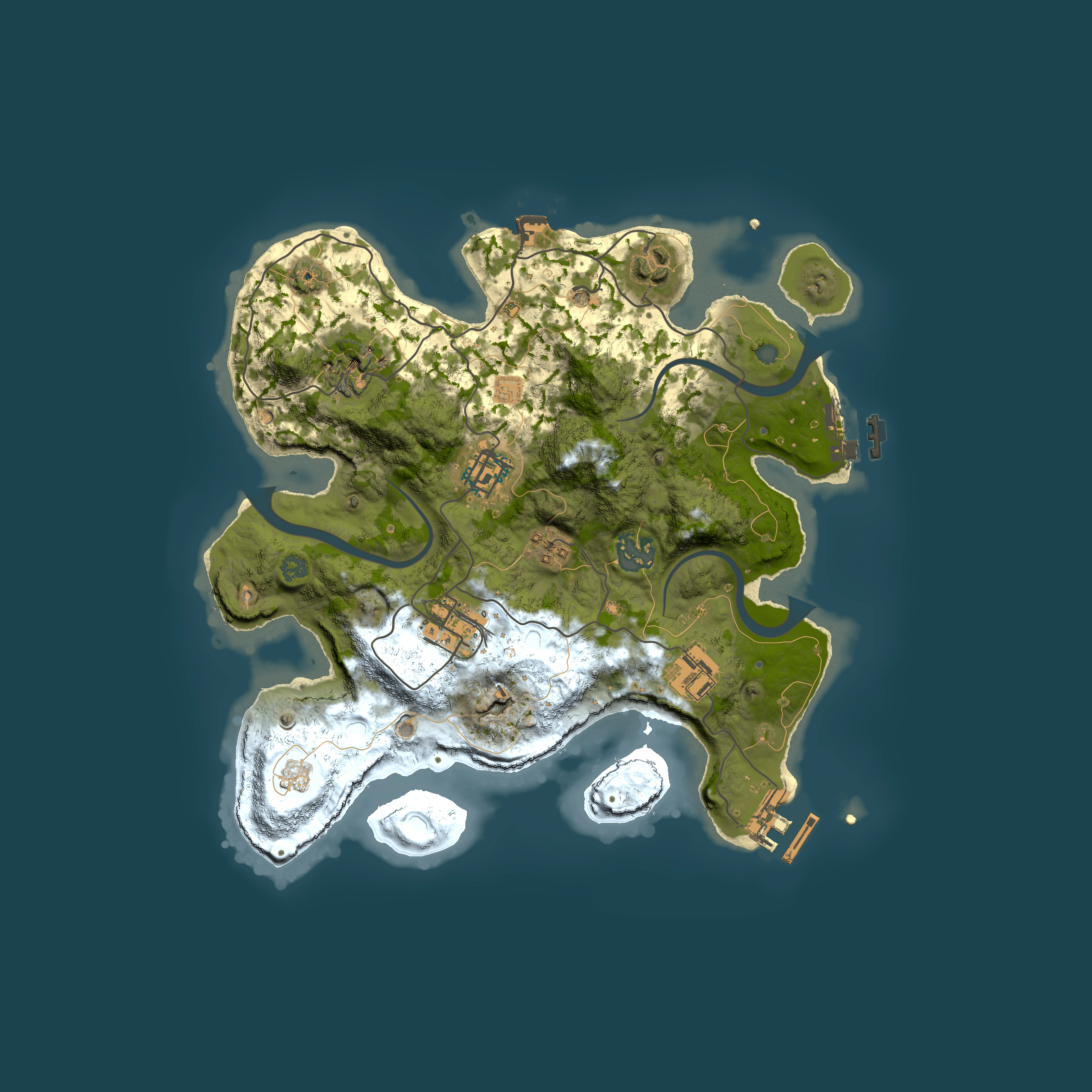 Full top-down render of Rust map seed 1492880787, 3000x3000m