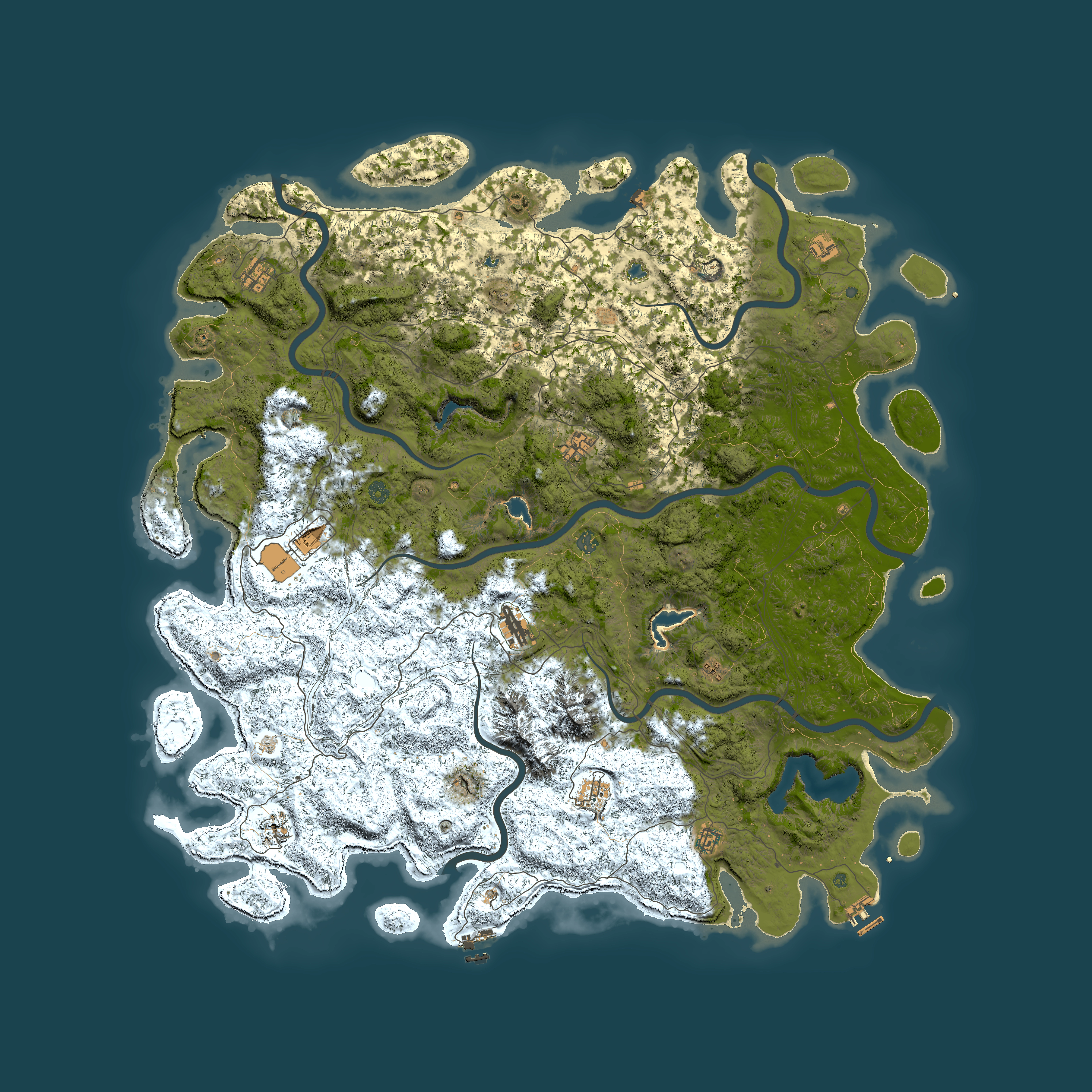 Full top-down render of Rust map seed 28507577, 6000x6000m