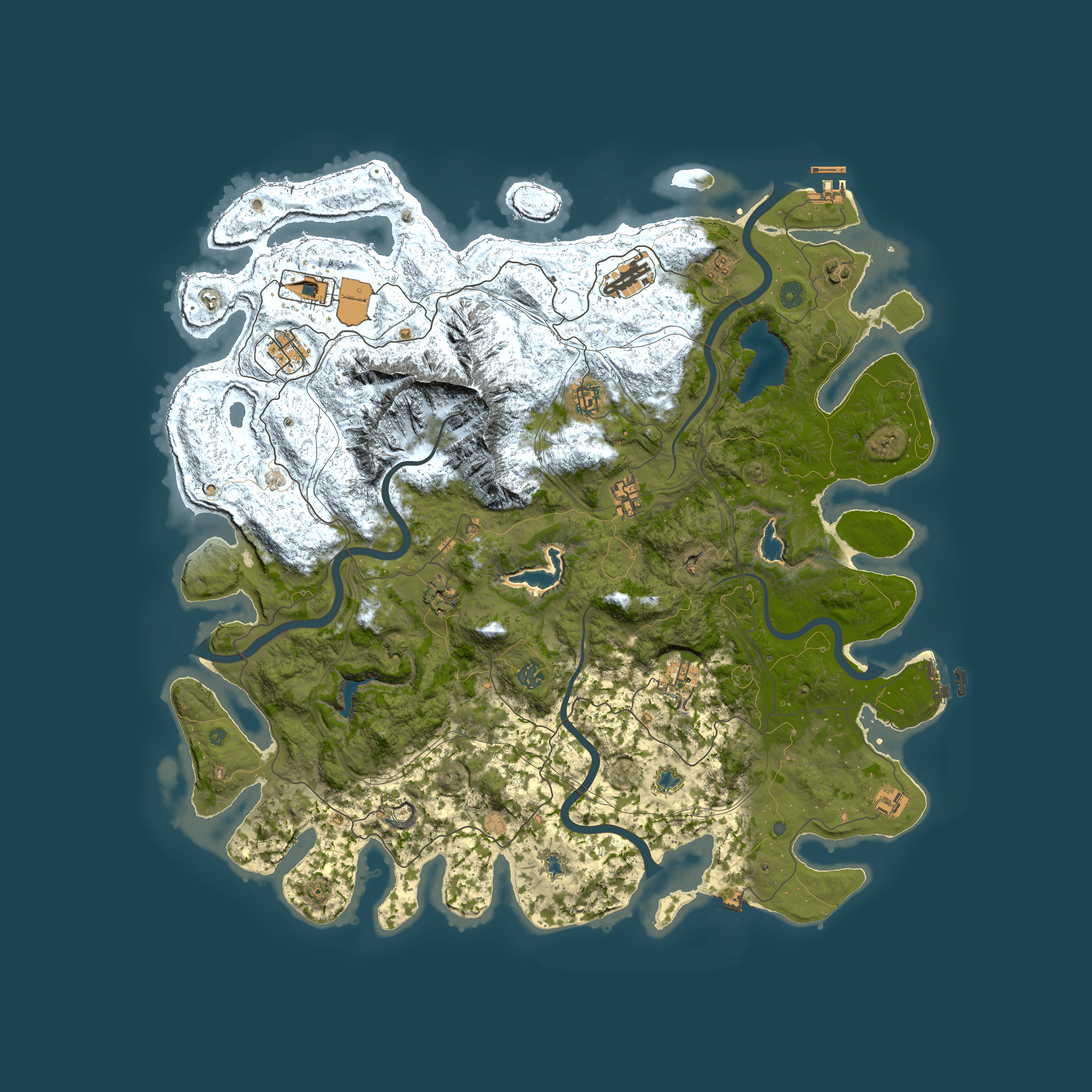 Full top-down render of Rust map seed 1140858424, 5000x5000m