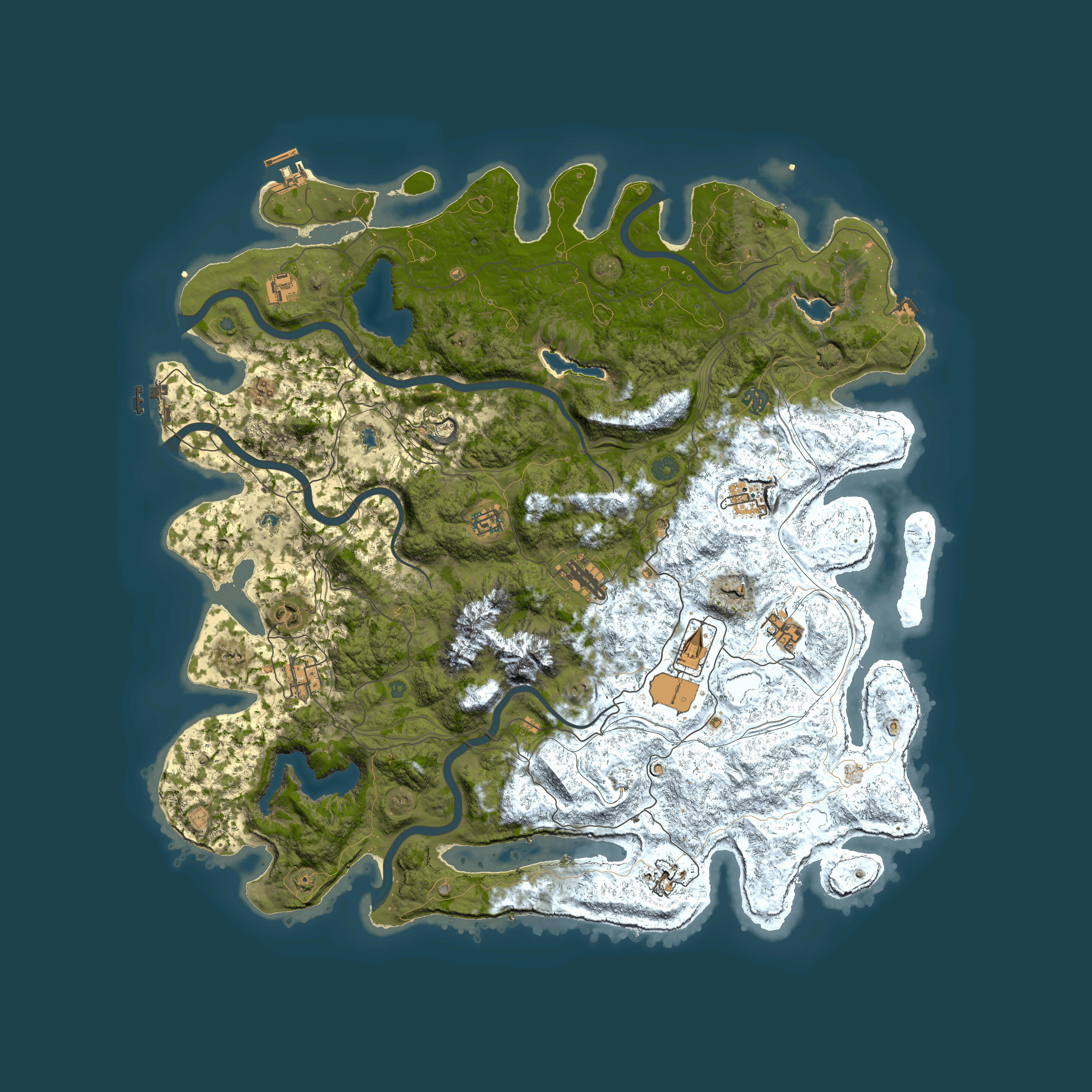 Full top-down render of Rust map seed 1858280045, 5000x5000m