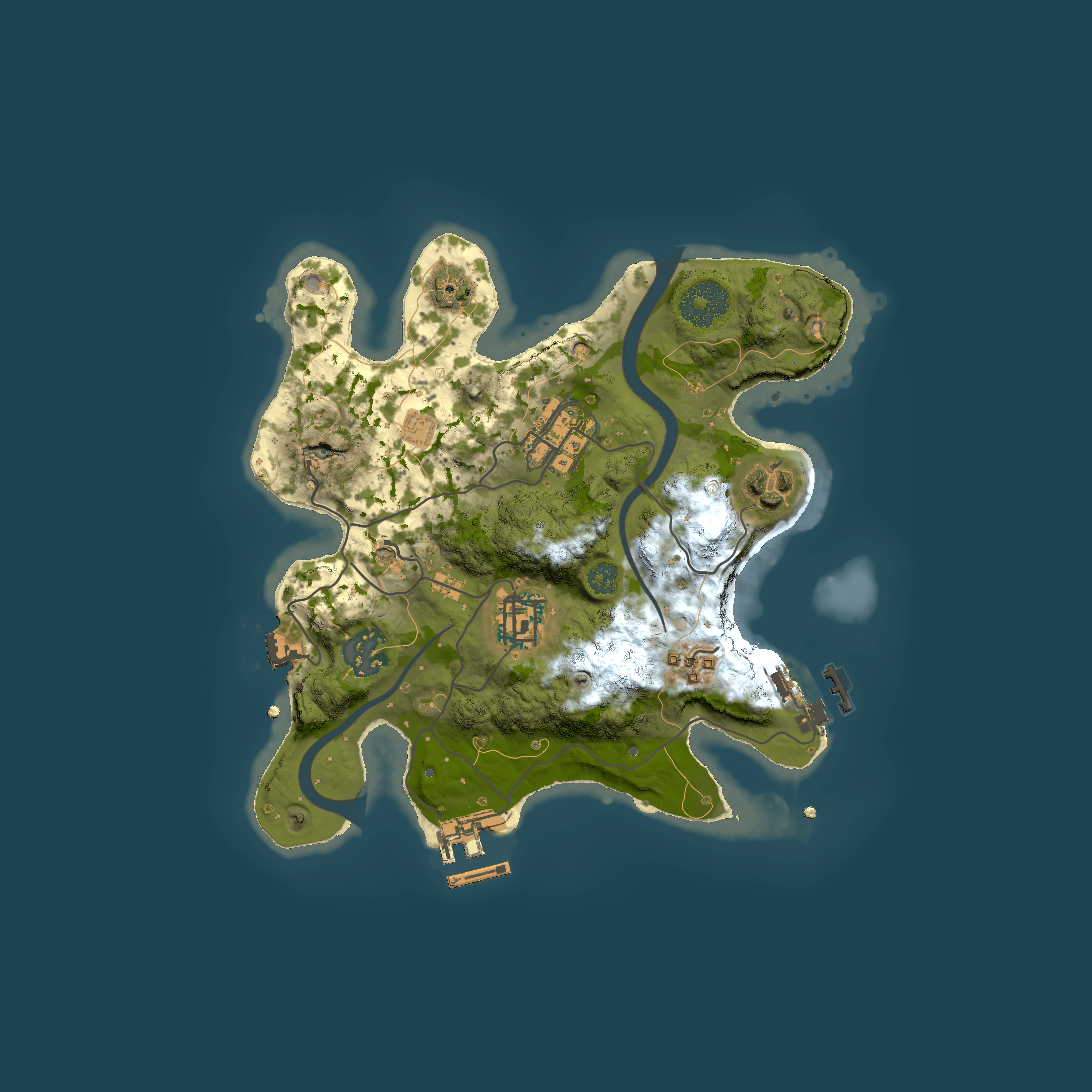 Full top-down render of Rust map seed 1129478627, 2500x2500m
