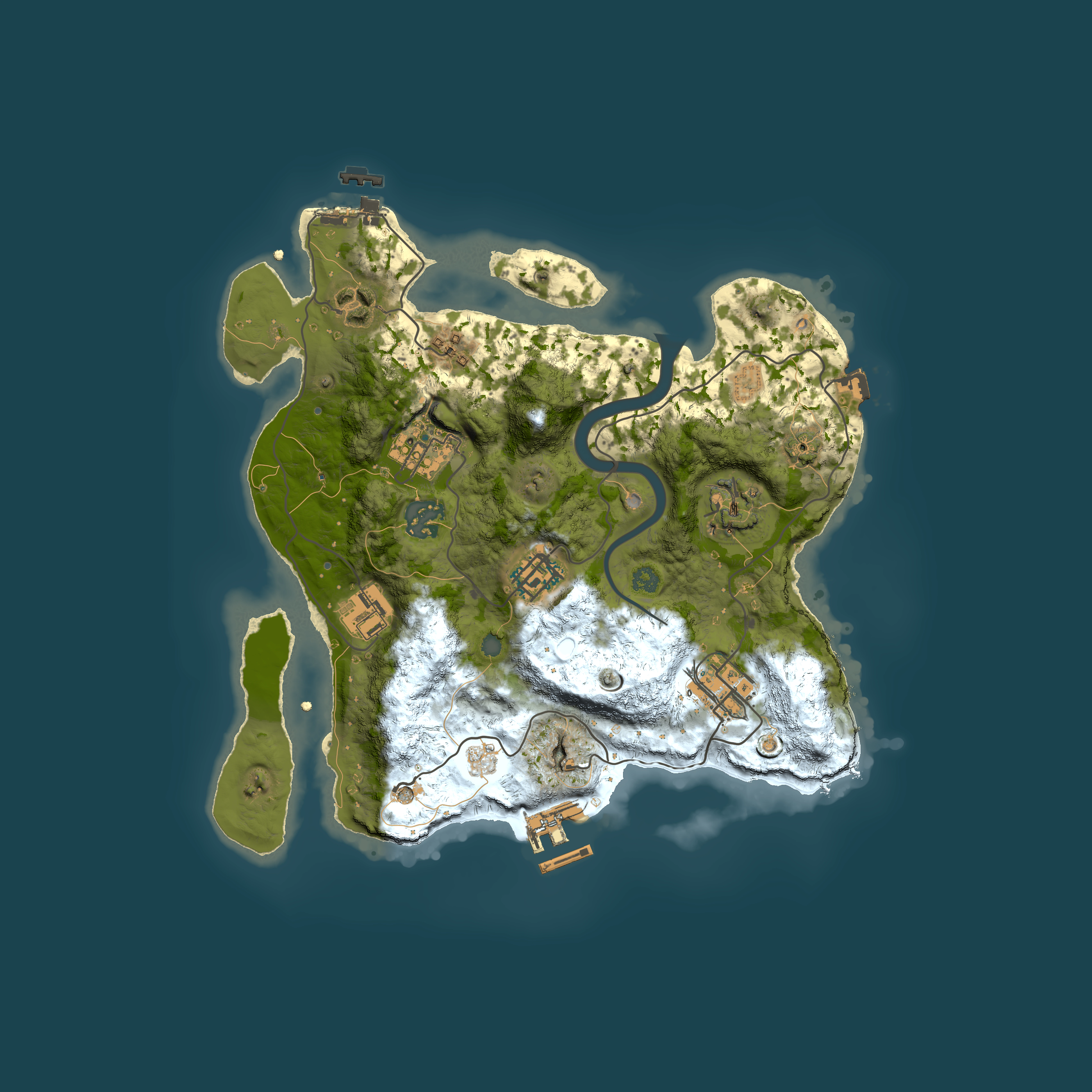 Full top-down render of Rust map seed 1606100642, 3000x3000m