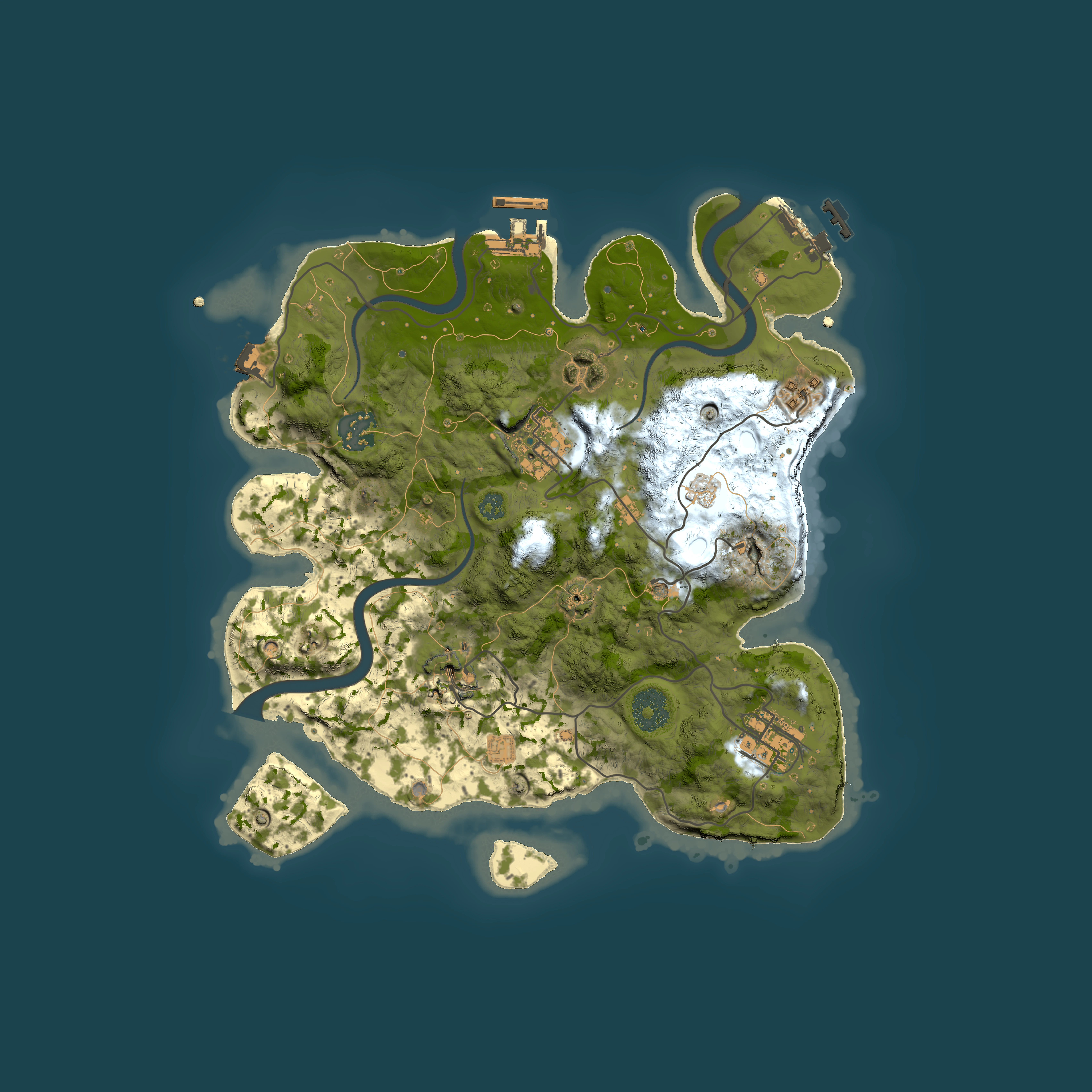 Full top-down render of Rust map seed 350734341, 3000x3000m