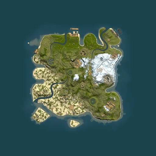 Rust map seed 350734341, 3000x3000m top-down preview