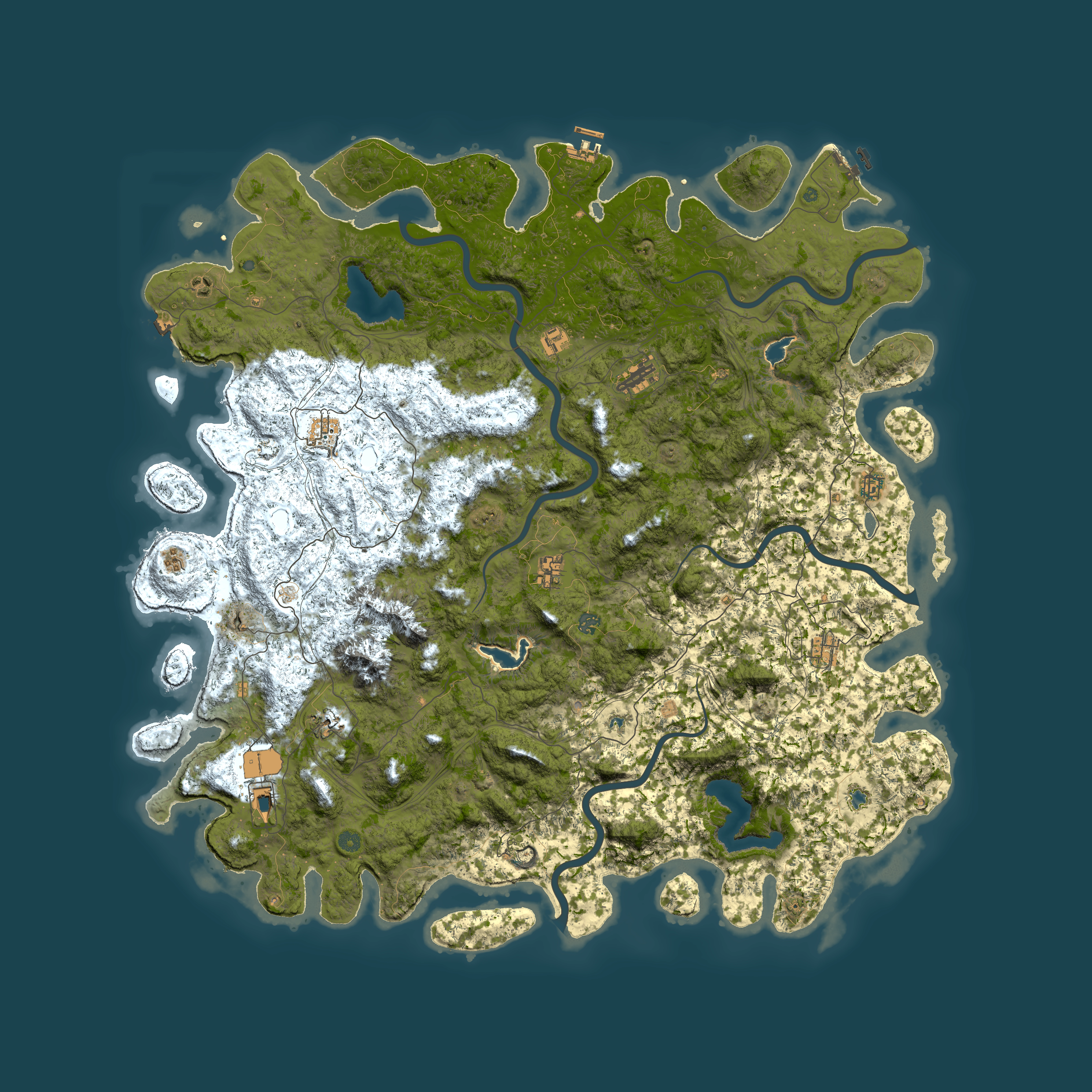 Full top-down render of Rust map seed 98856418, 6000x6000m