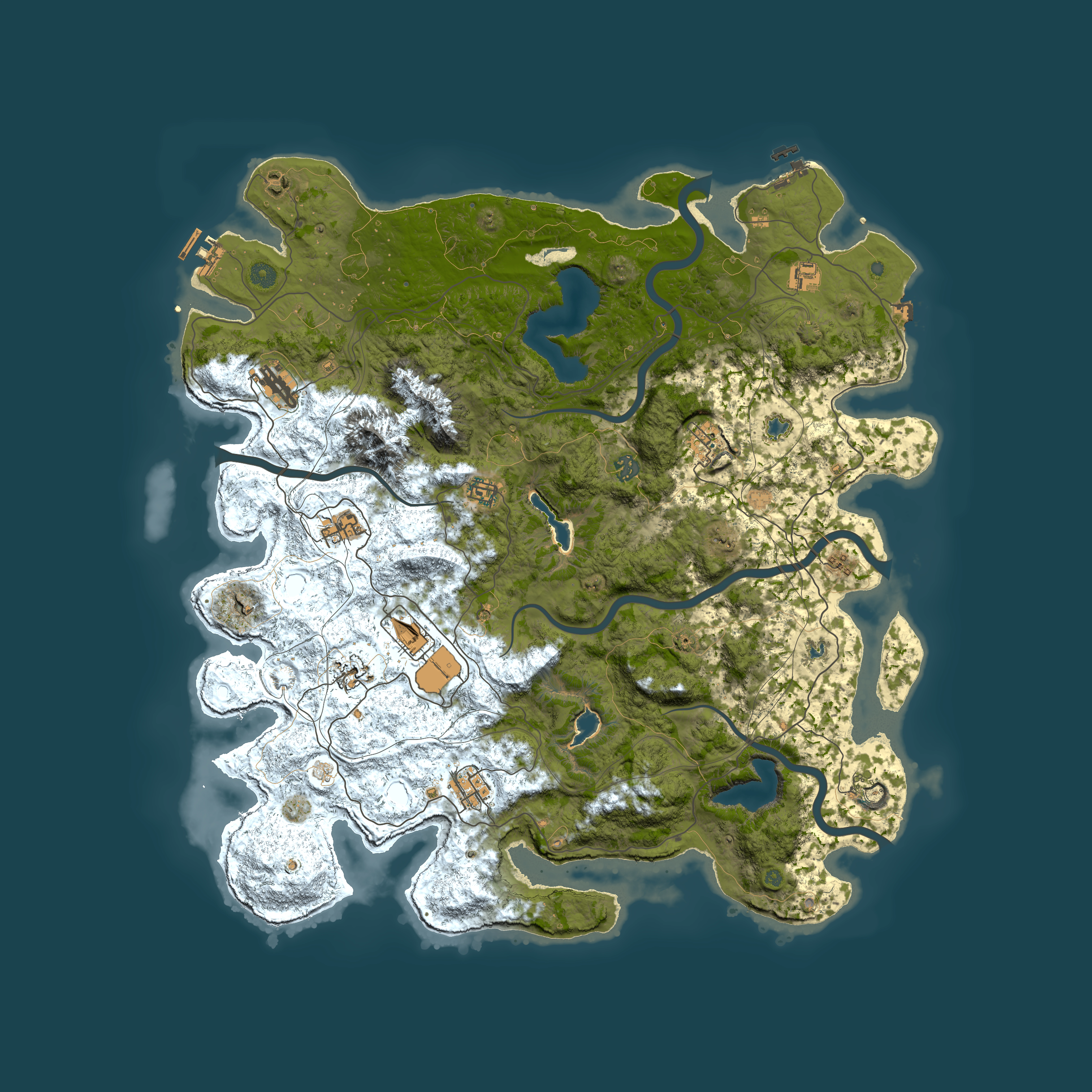 Full top-down render of Rust map seed 1564180856, 5000x5000m