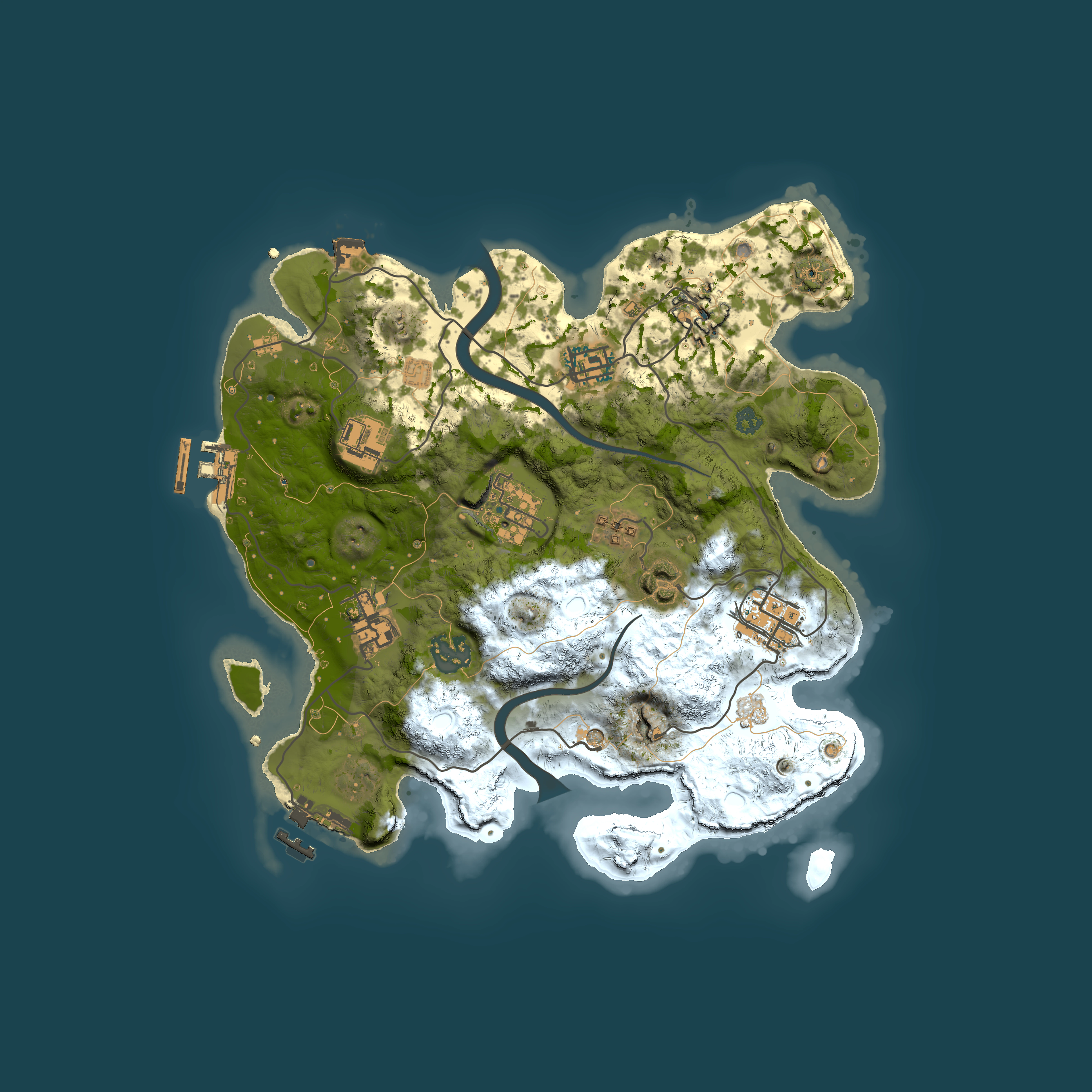 Full top-down render of Rust map seed 144243751, 3000x3000m