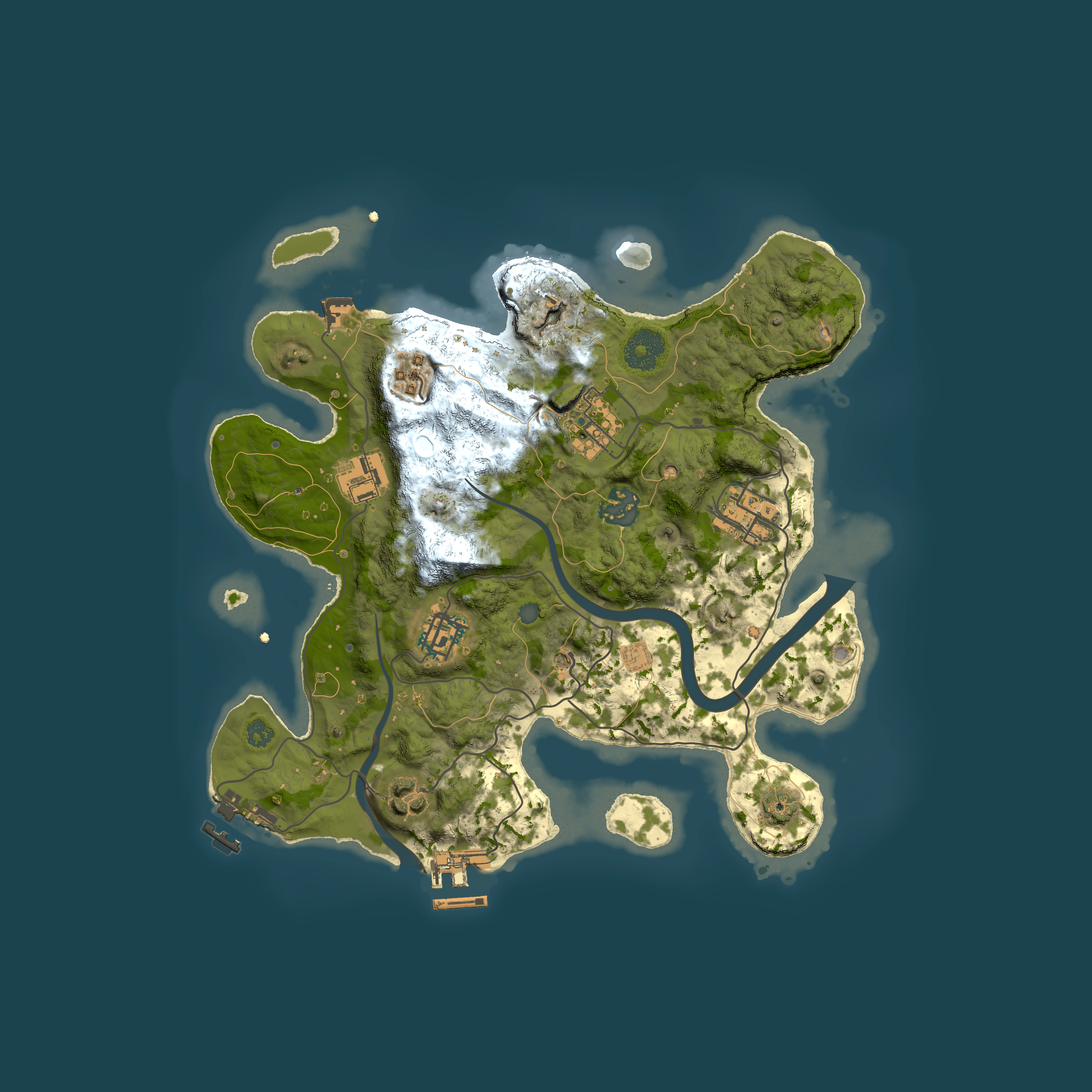 Full top-down render of Rust map seed 586453104, 3000x3000m