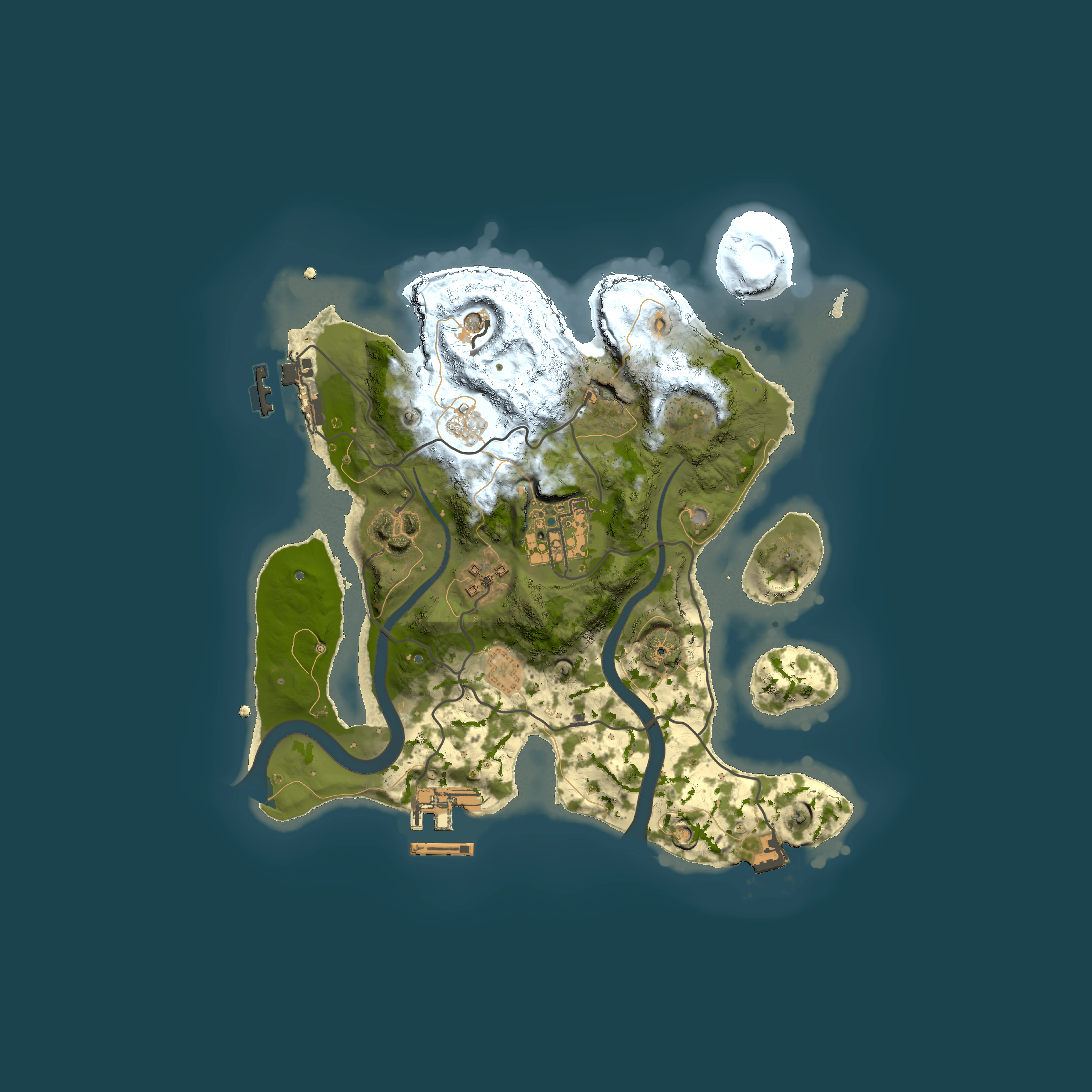 Full top-down render of Rust map seed 1466991599, 2500x2500m