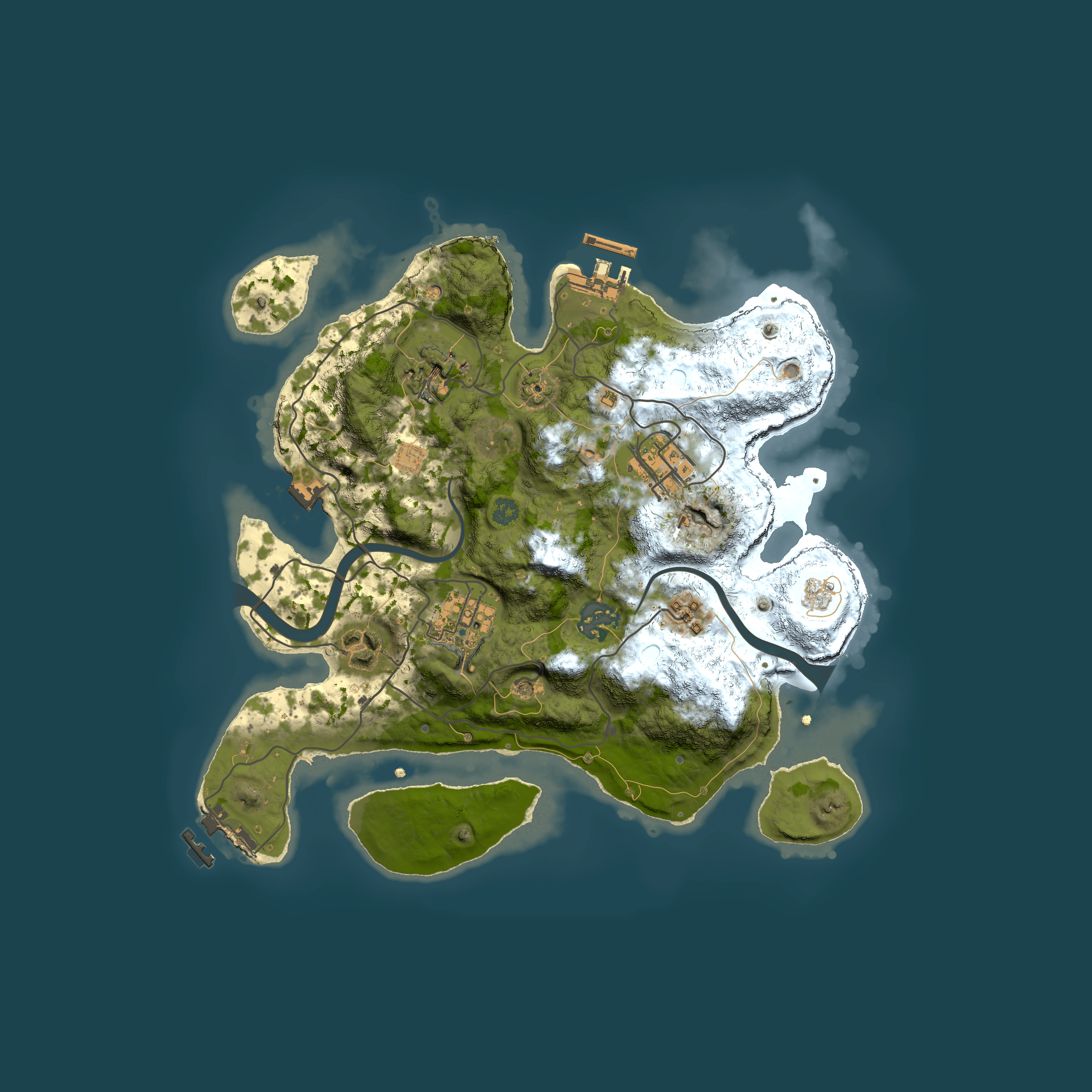 Full top-down render of Rust map seed 1801606157, 3000x3000m