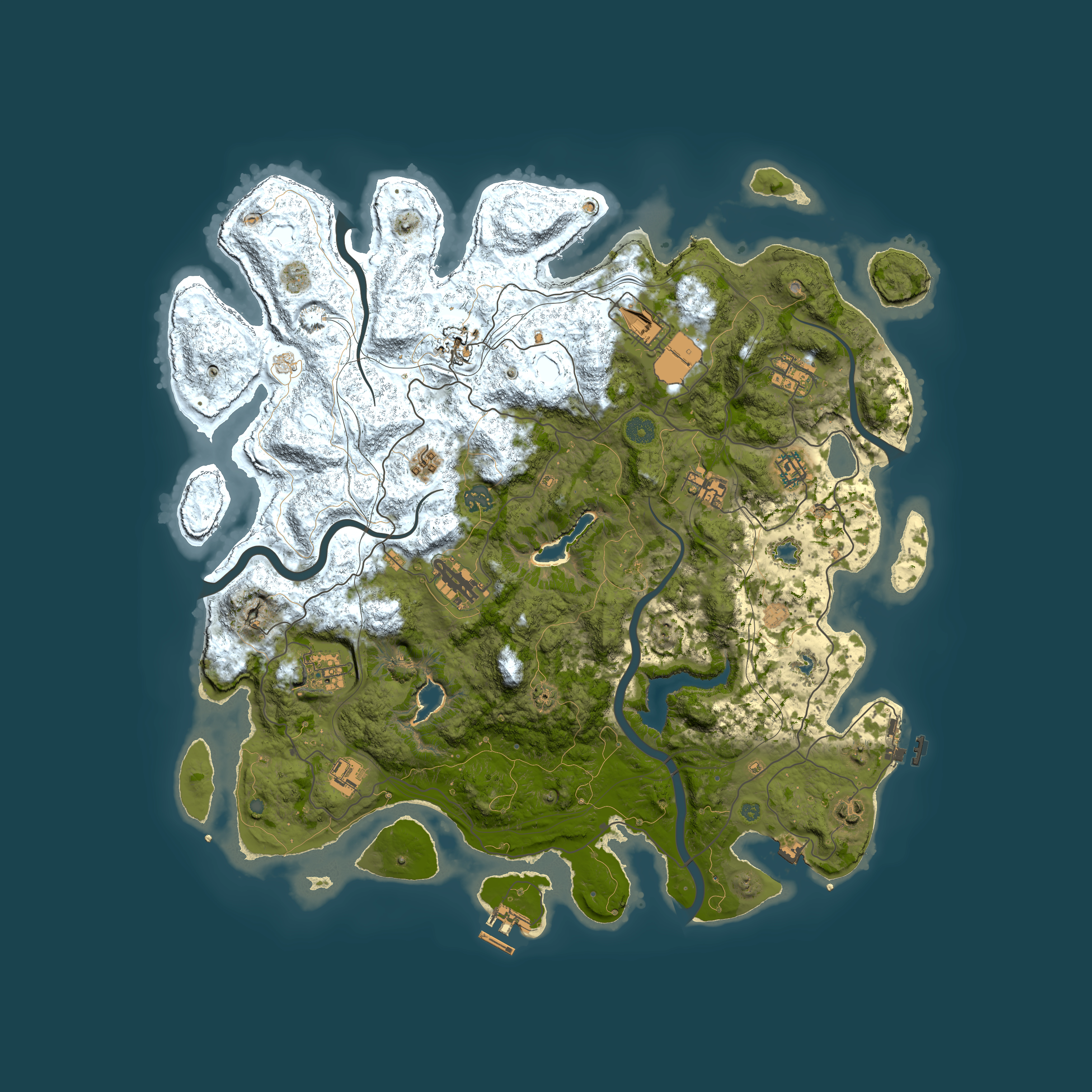 Full top-down render of Rust map seed 1686018721, 4500x4500m