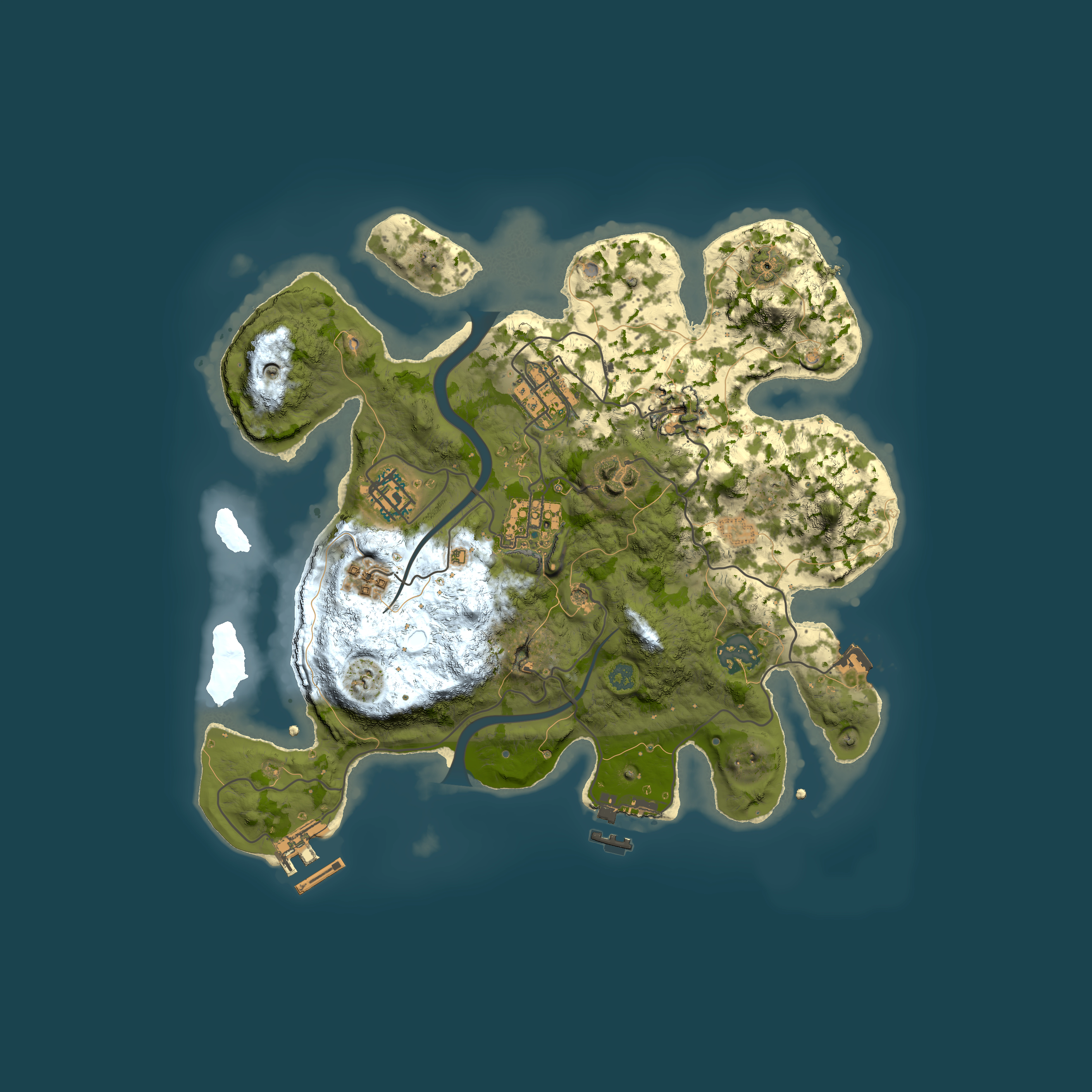 Full top-down render of Rust map seed 2105872748, 3000x3000m