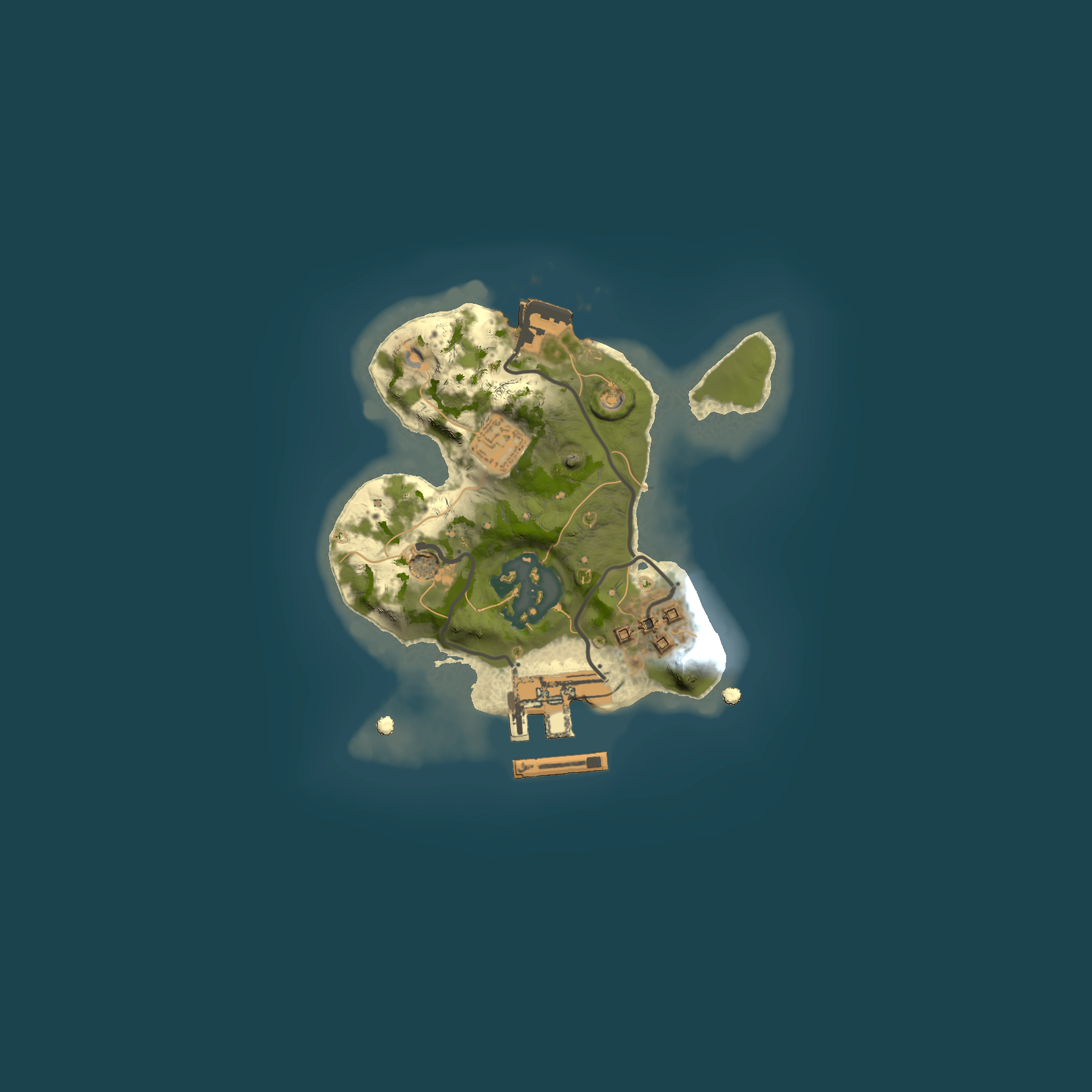 Full top-down render of Rust map seed 1132309425, 1500x1500m