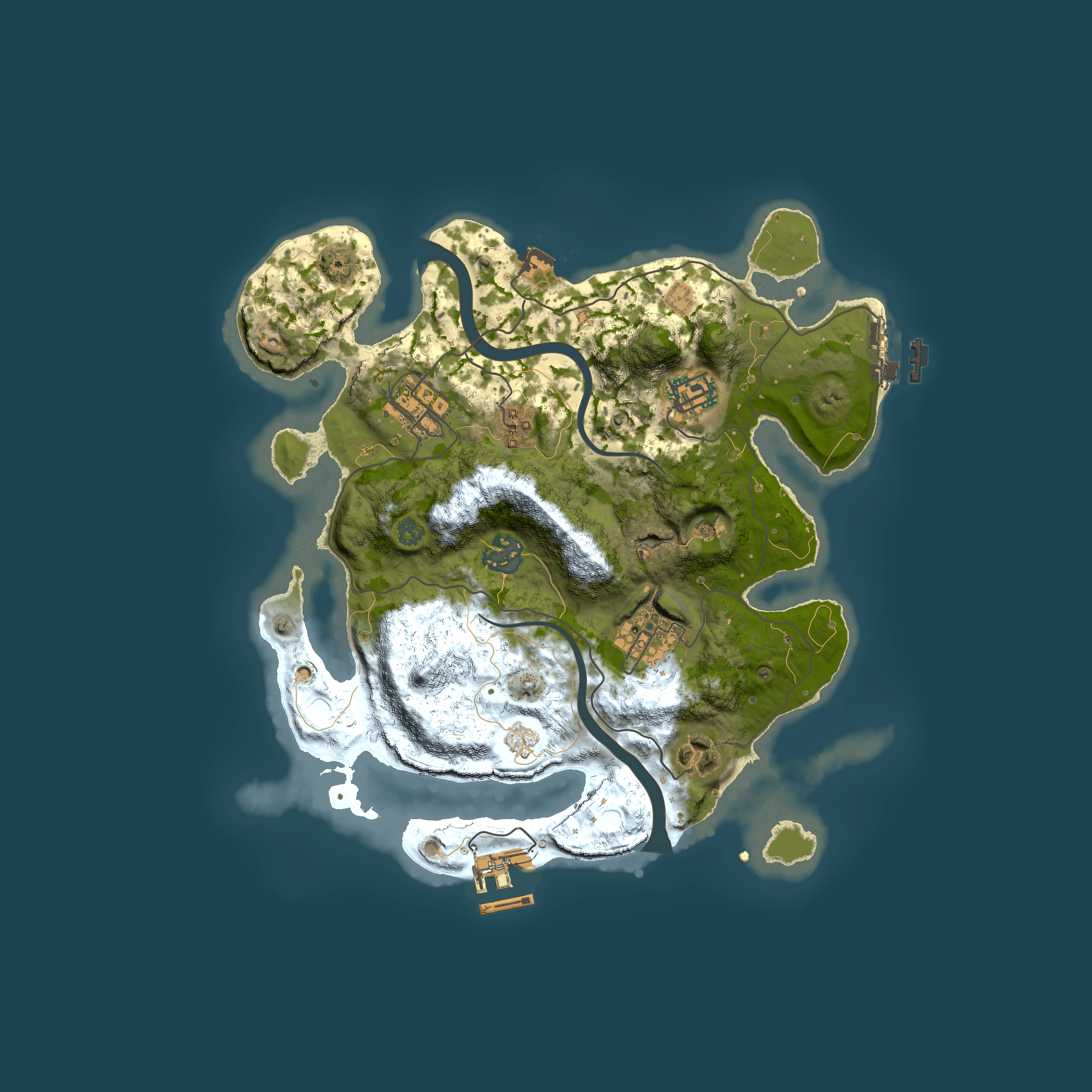 Full top-down render of Rust map seed 2058153180, 3000x3000m
