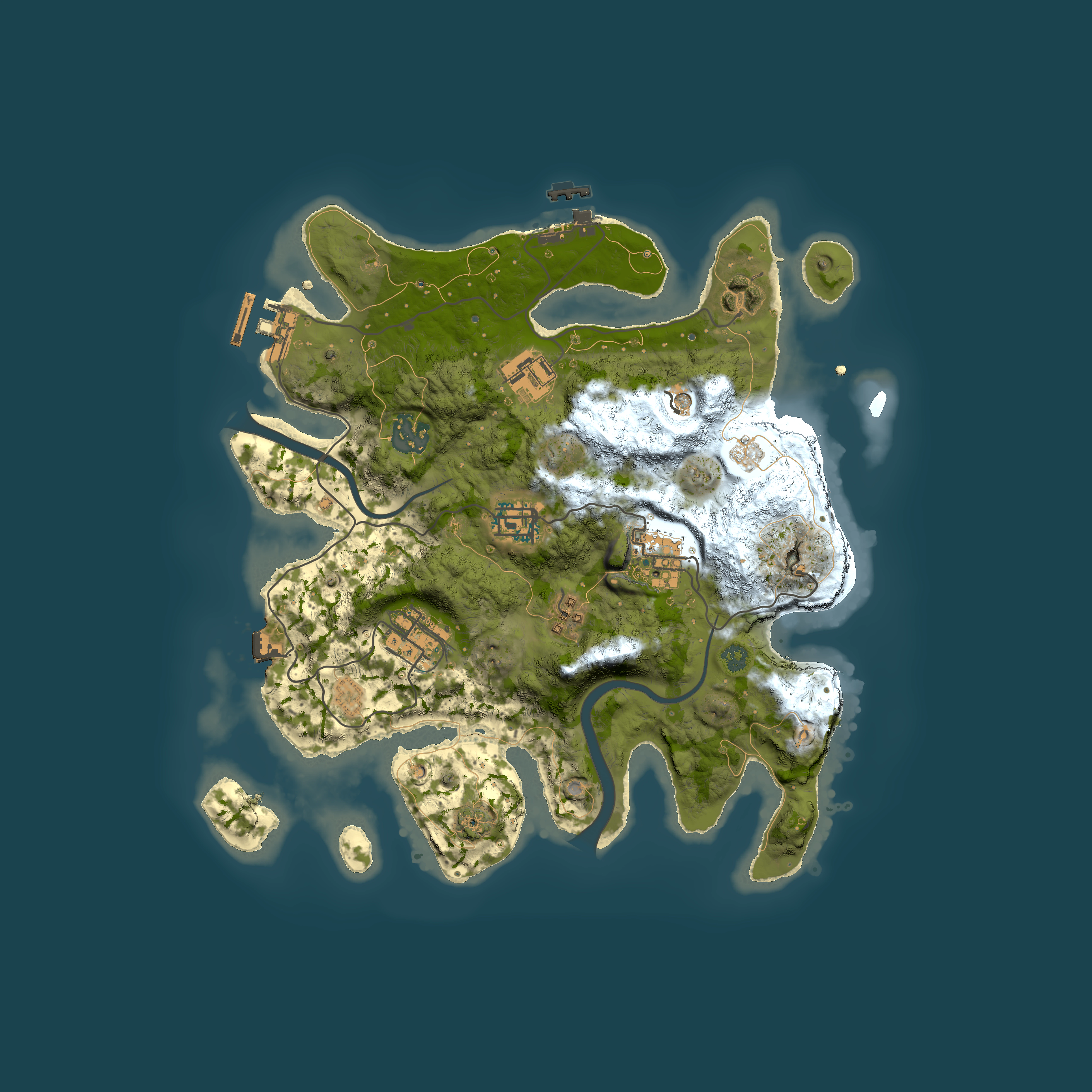 Full top-down render of Rust map seed 2105823509, 3000x3000m