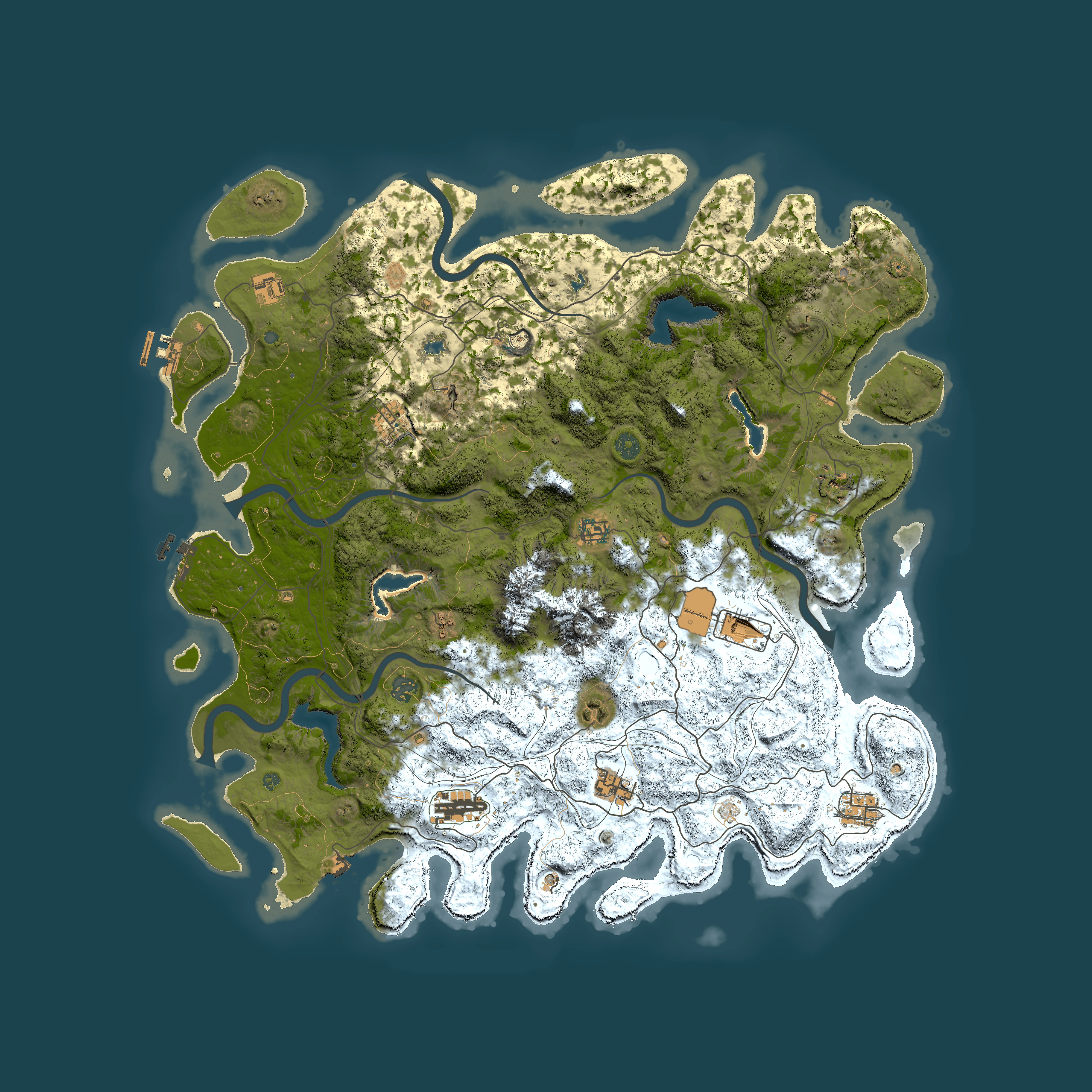 Full top-down render of Rust map seed 192689607, 5000x5000m