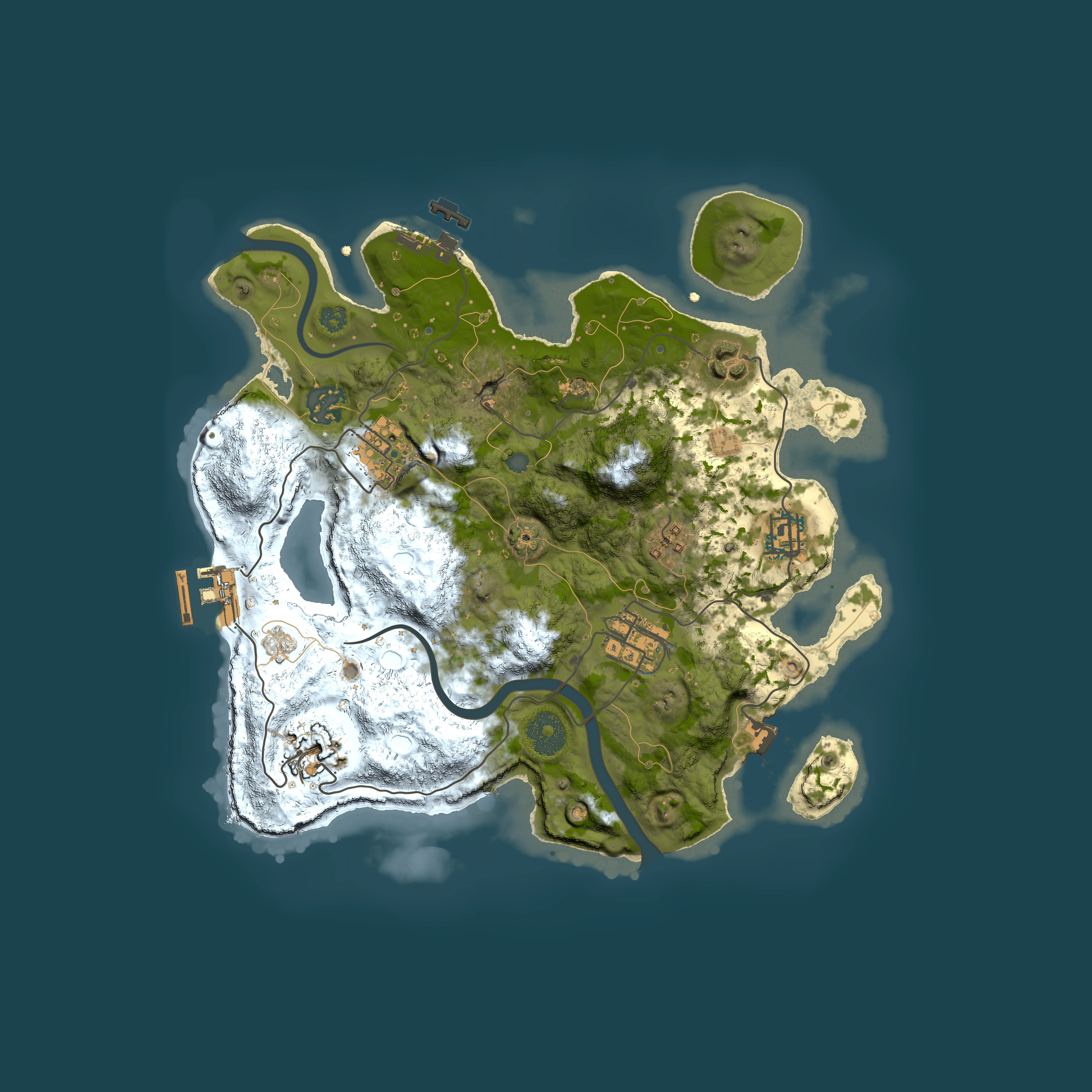Full top-down render of Rust map seed 142627735, 3000x3000m