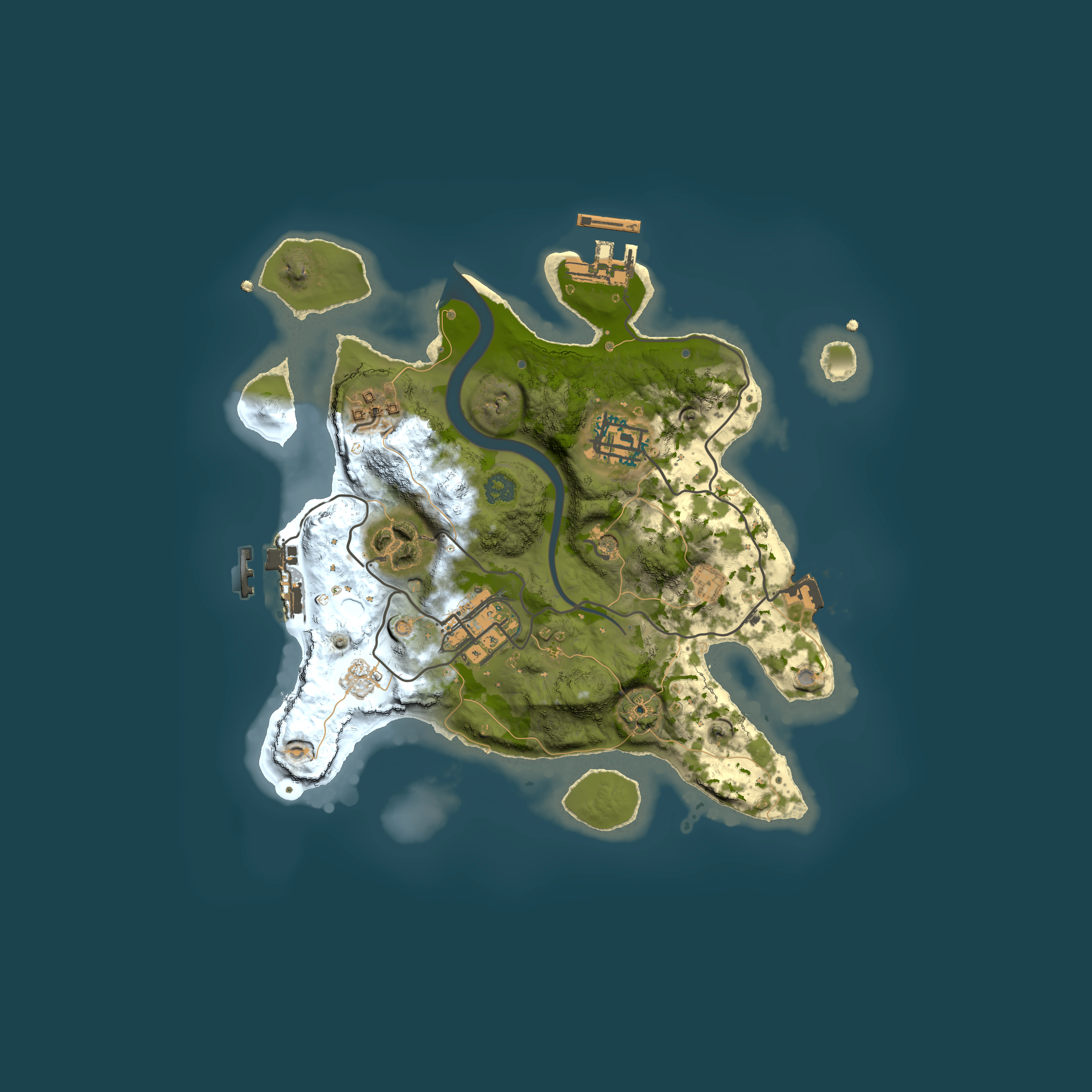 Full top-down render of Rust map seed 864264406, 2500x2500m