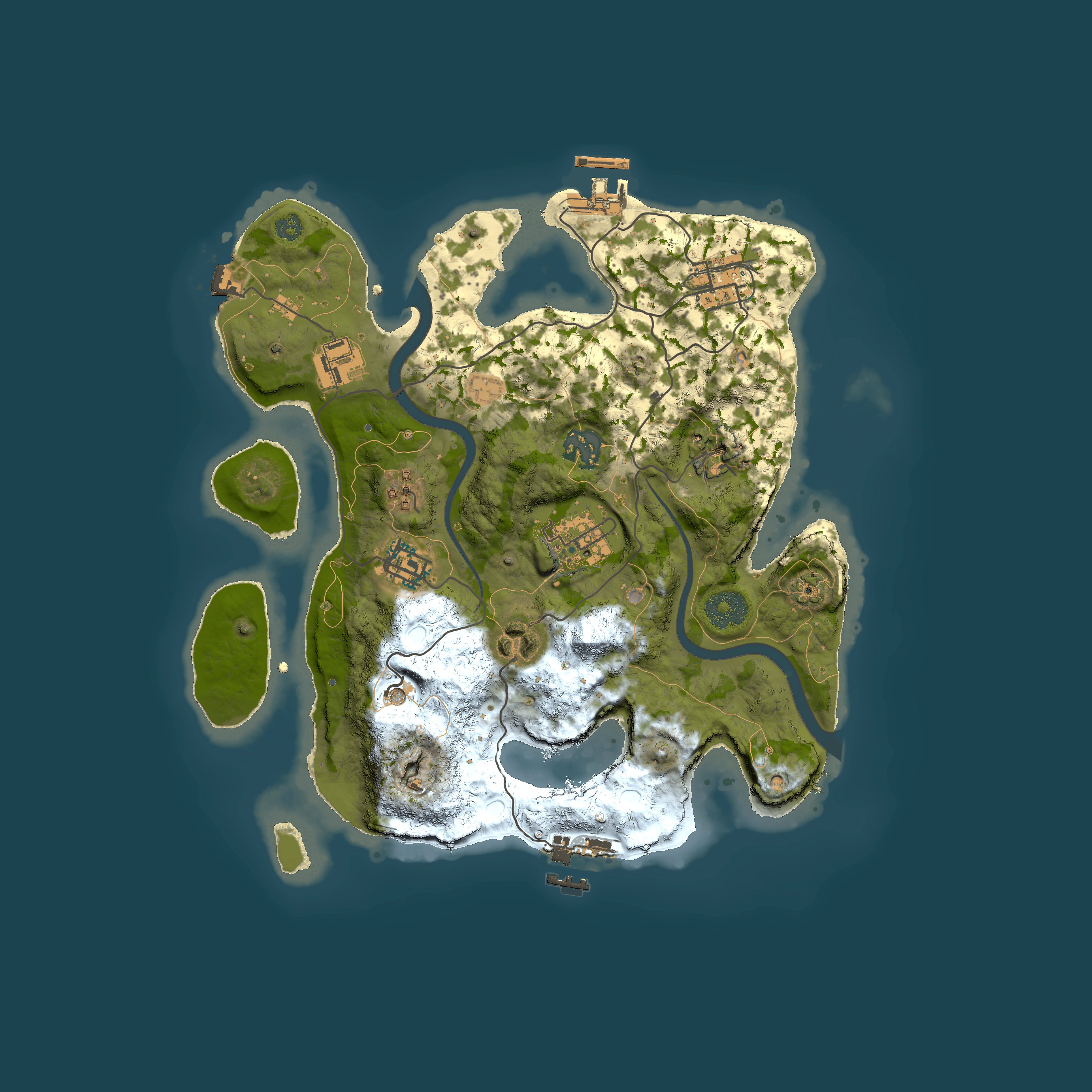 Full top-down render of Rust map seed 420539021, 3000x3000m