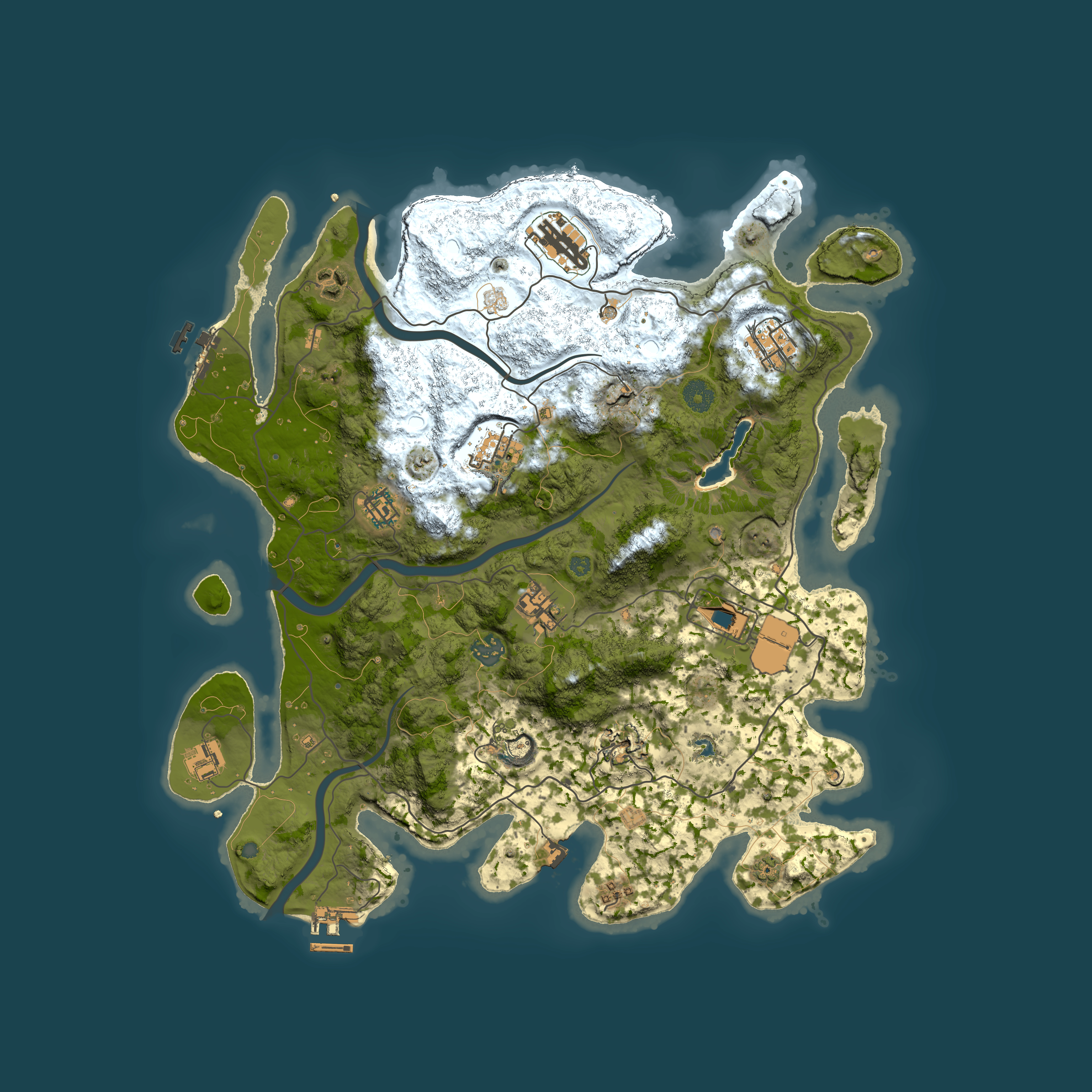 Full top-down render of Rust map seed 1350421729, 4000x4000m