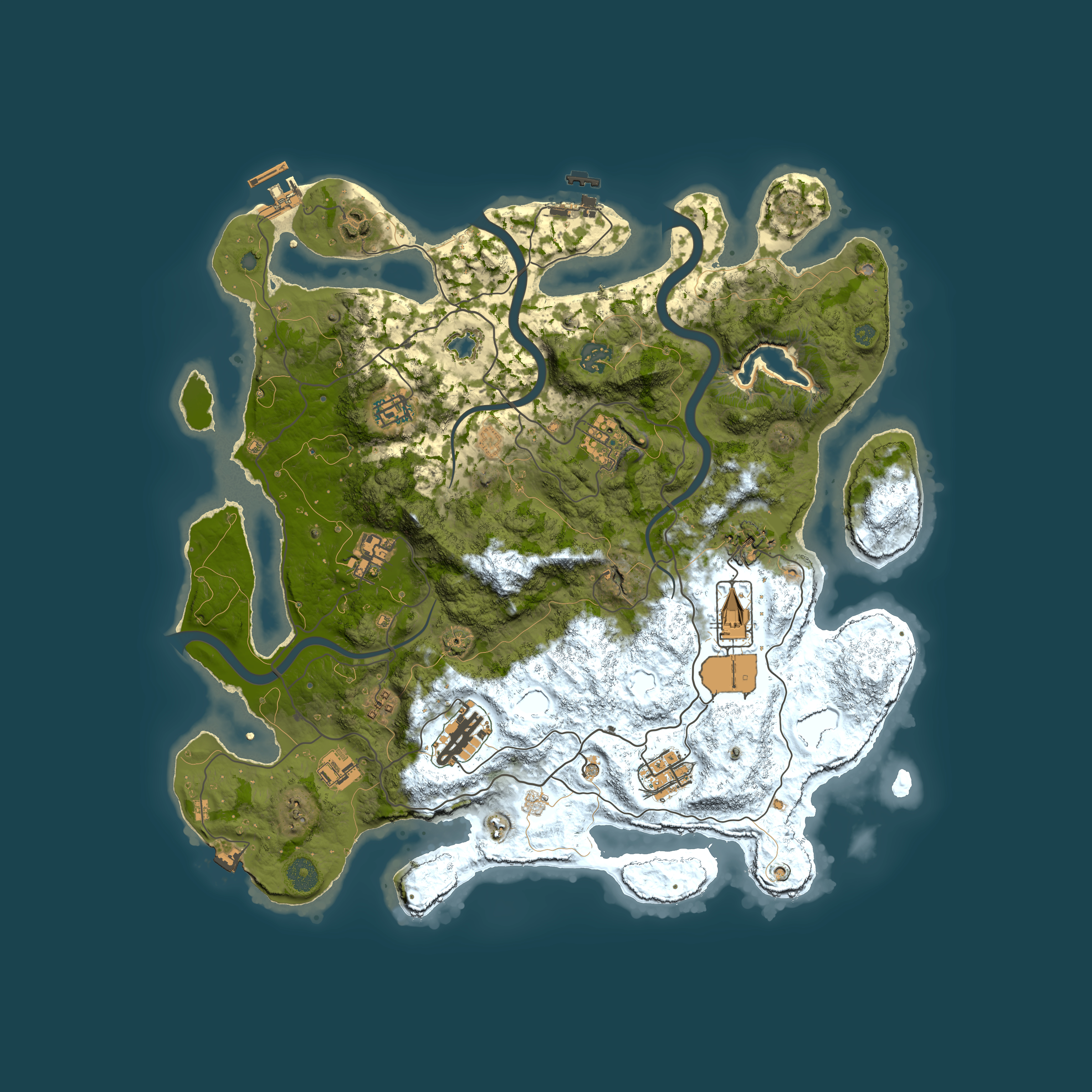 Full top-down render of Rust map seed 143301230, 4000x4000m