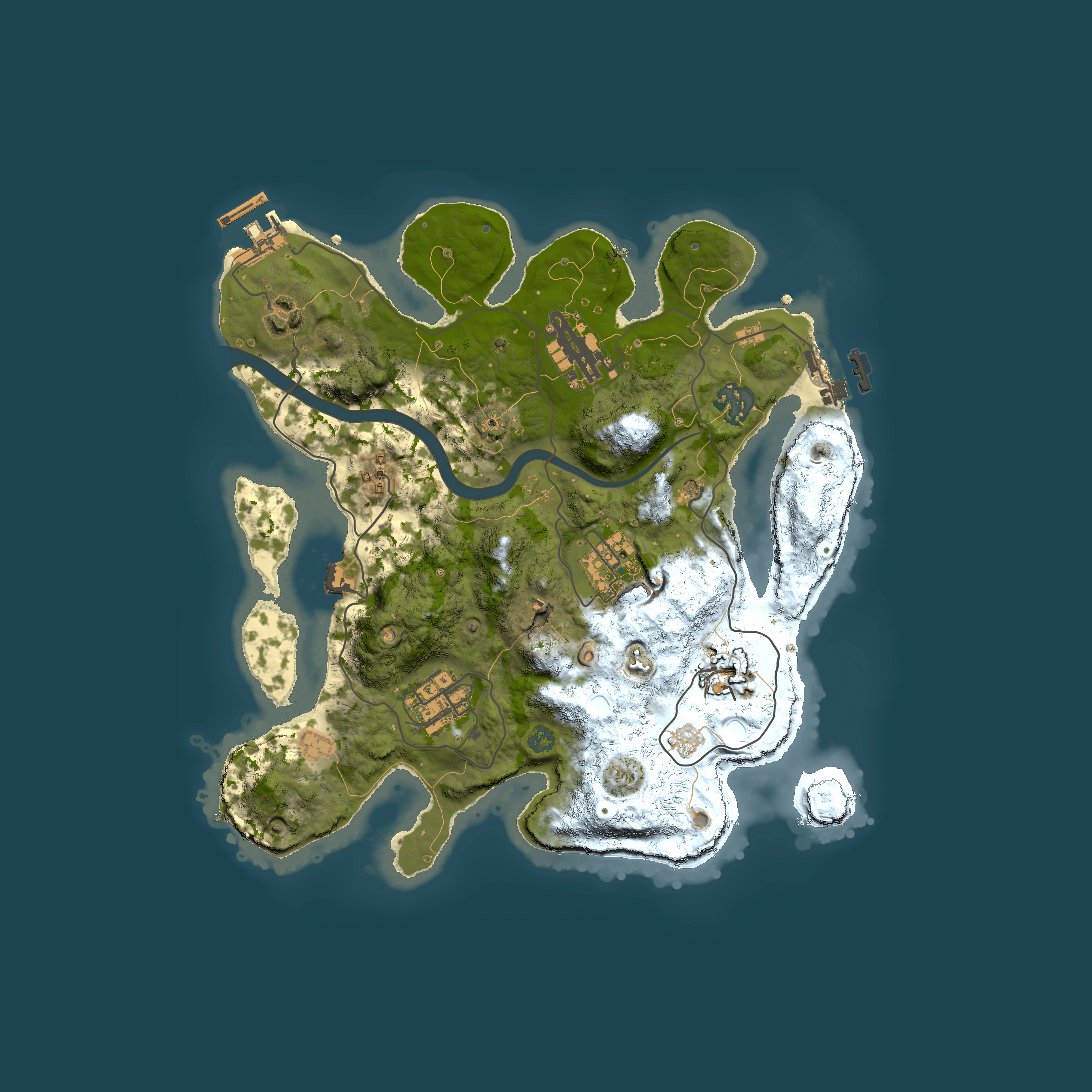 Full top-down render of Rust map seed 965274540, 3000x3000m