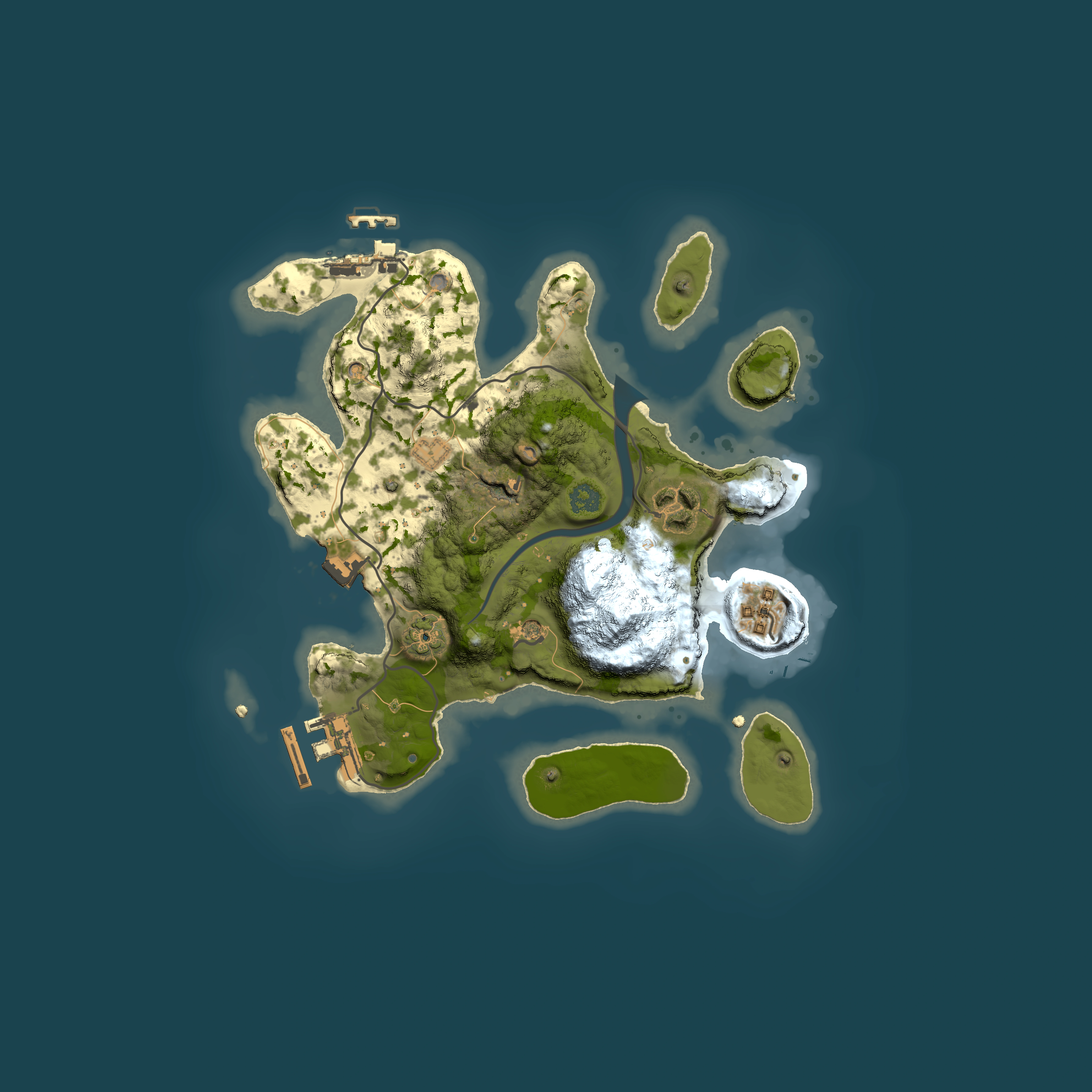 Full top-down render of Rust map seed 184889905, 2500x2500m