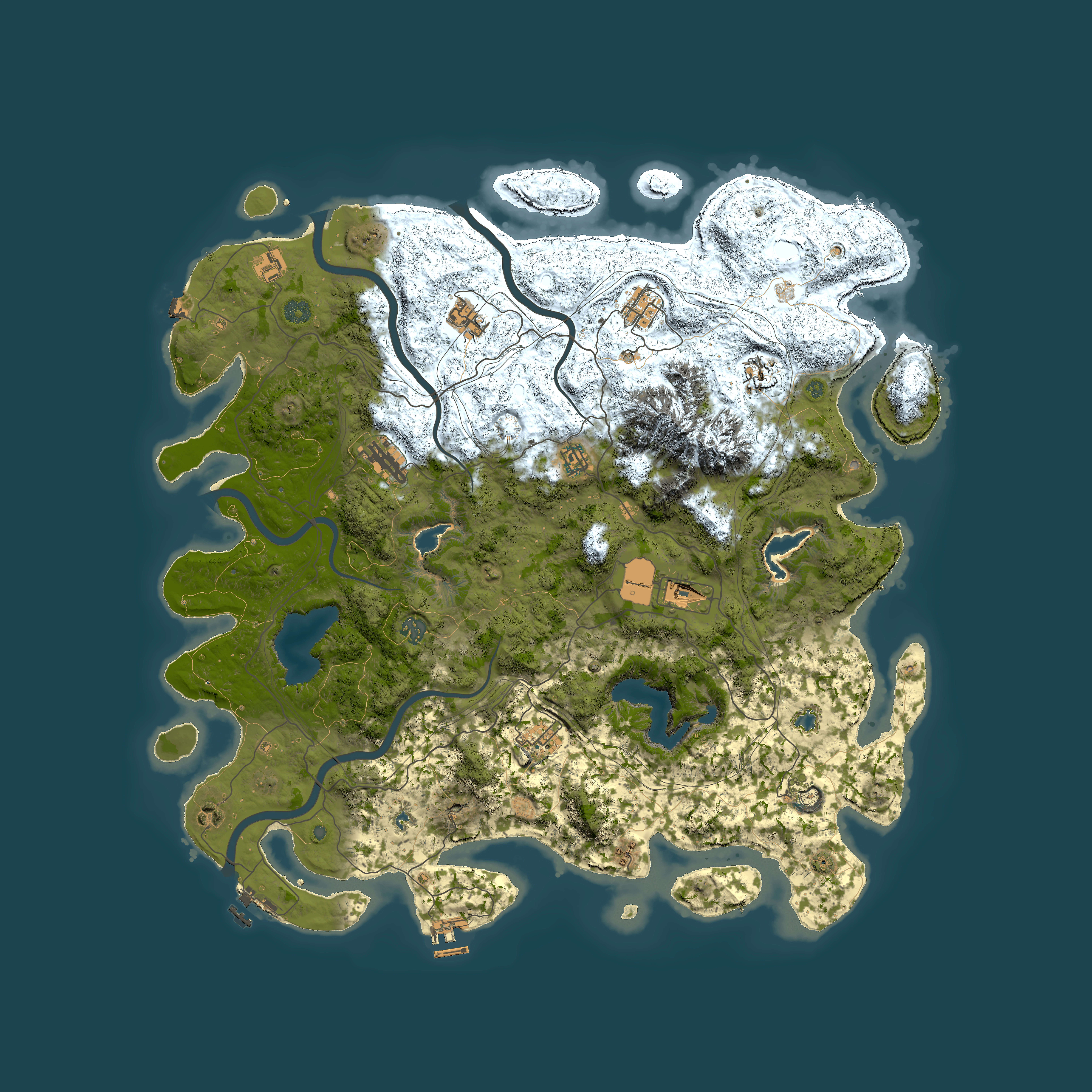 Full top-down render of Rust map seed 354409738, 5000x5000m