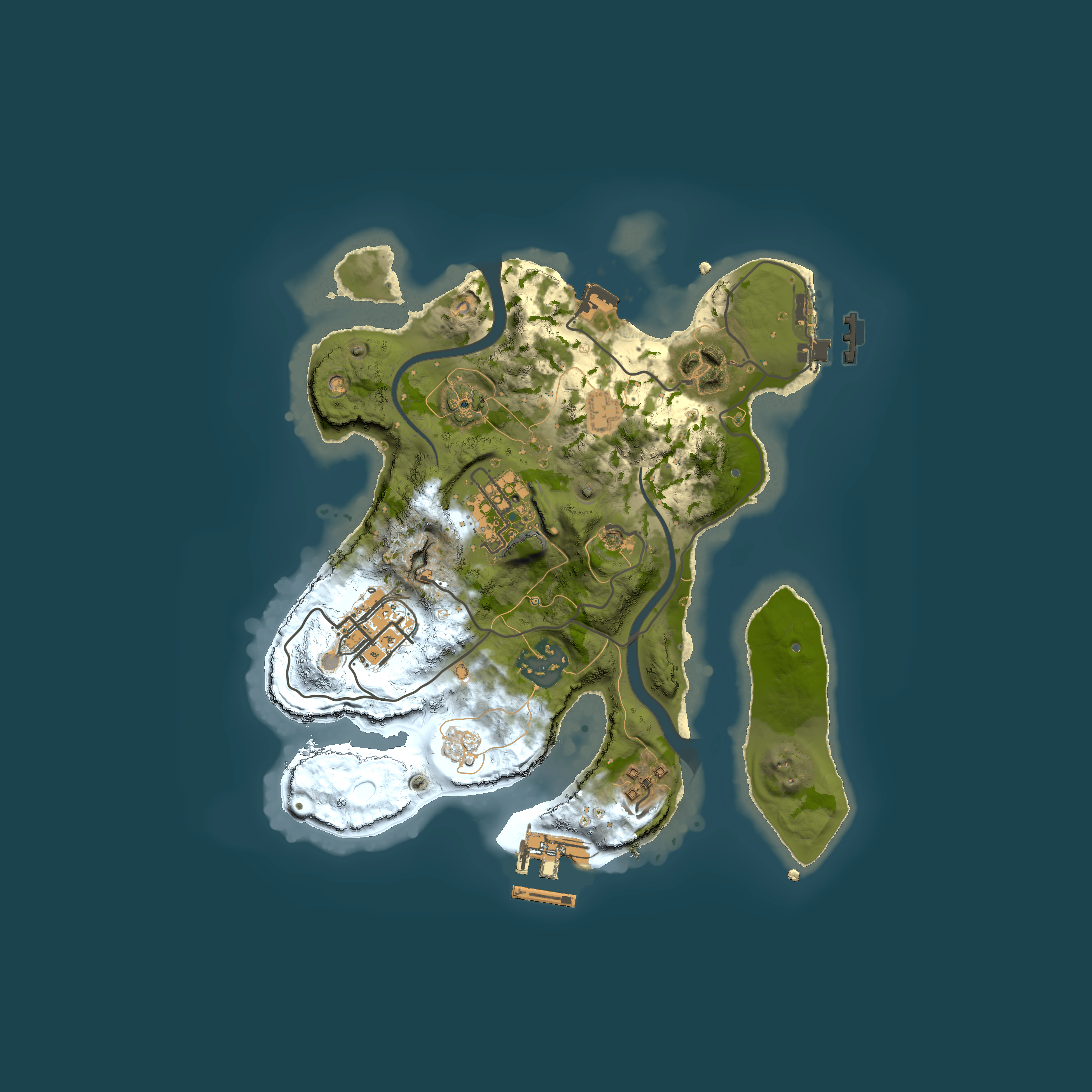 Full top-down render of Rust map seed 1166087631, 2500x2500m