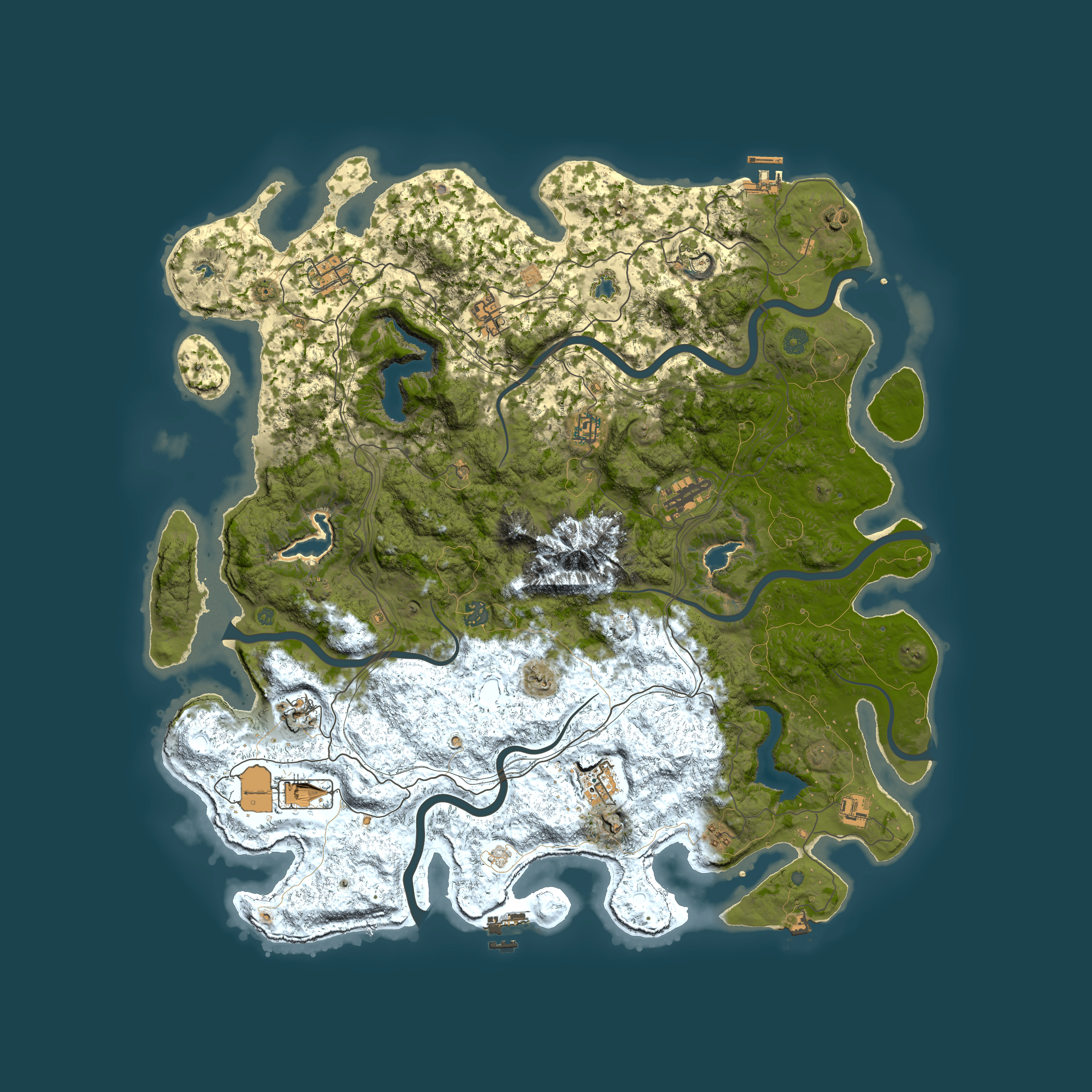 Full top-down render of Rust map seed 1628076243, 5000x5000m