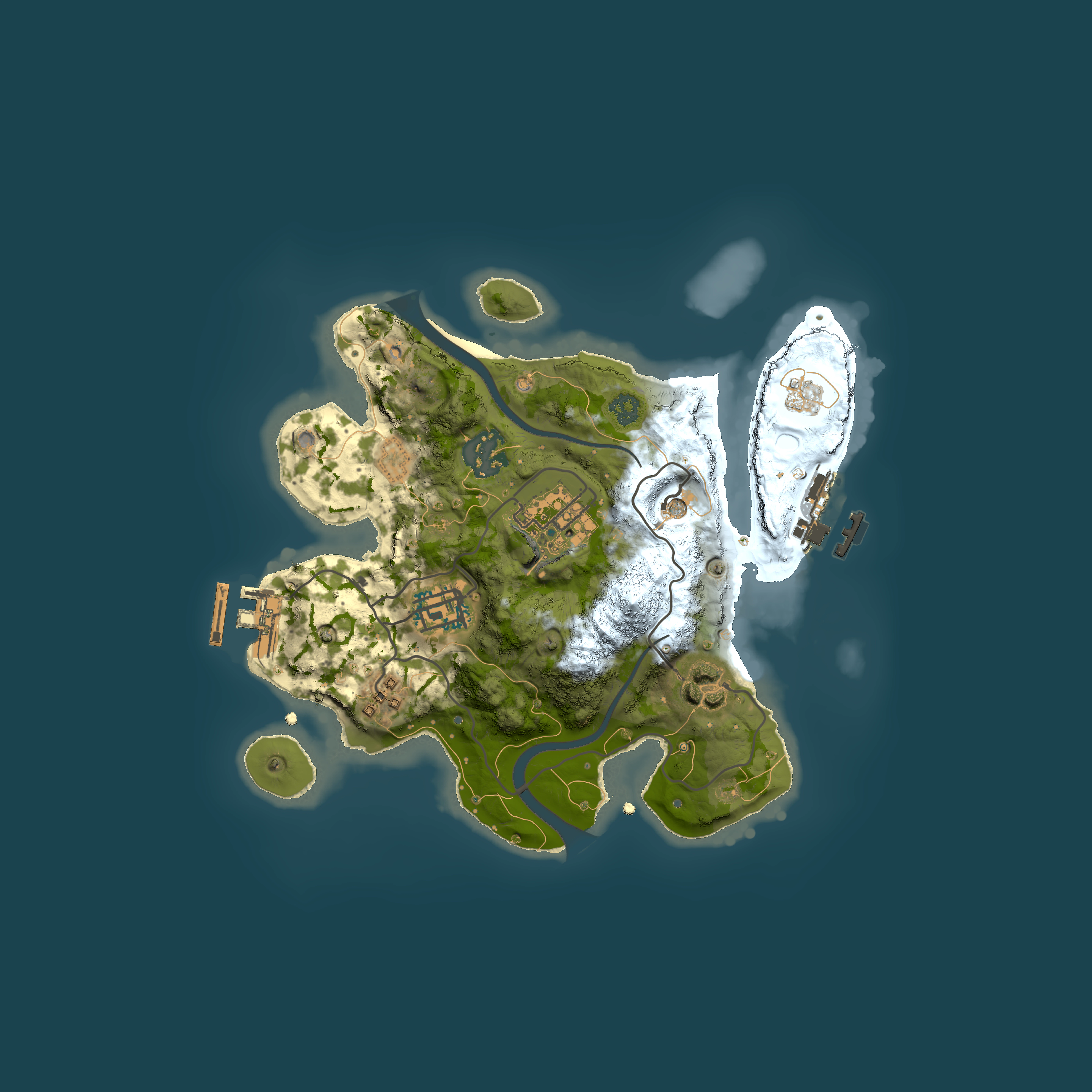 Full top-down render of Rust map seed 1497831363, 2500x2500m