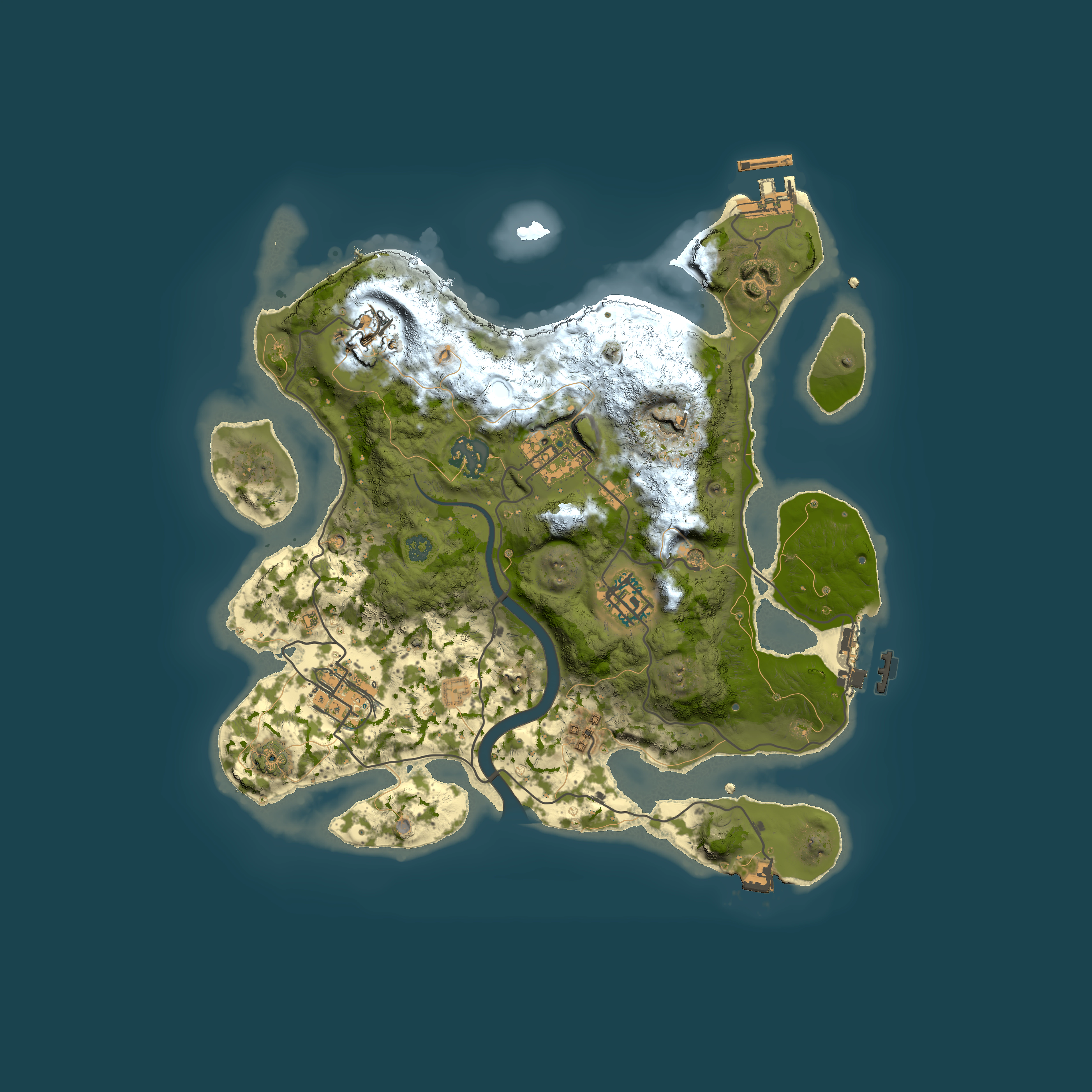 Full top-down render of Rust map seed 1750191623, 3000x3000m
