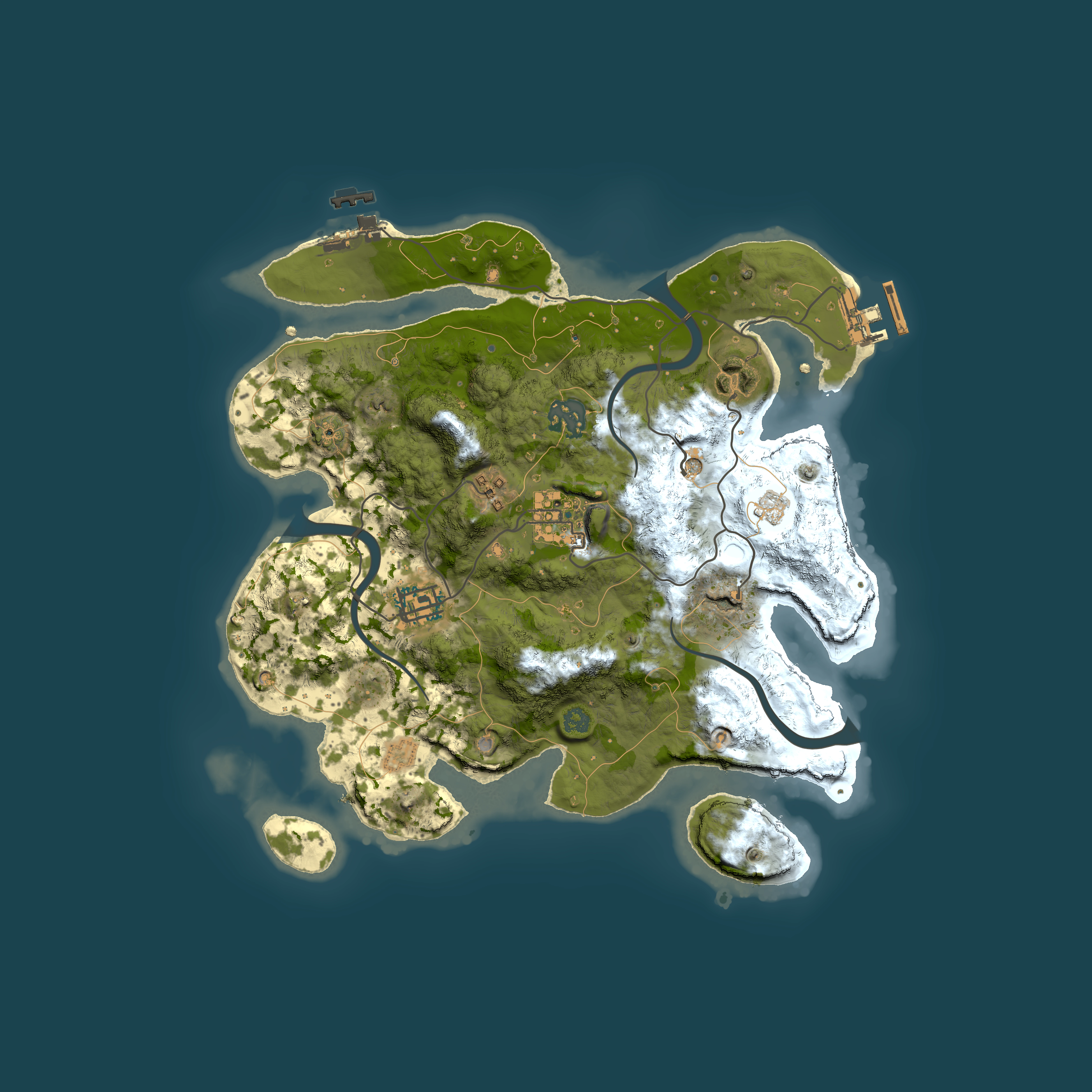 Full top-down render of Rust map seed 909572918, 3000x3000m