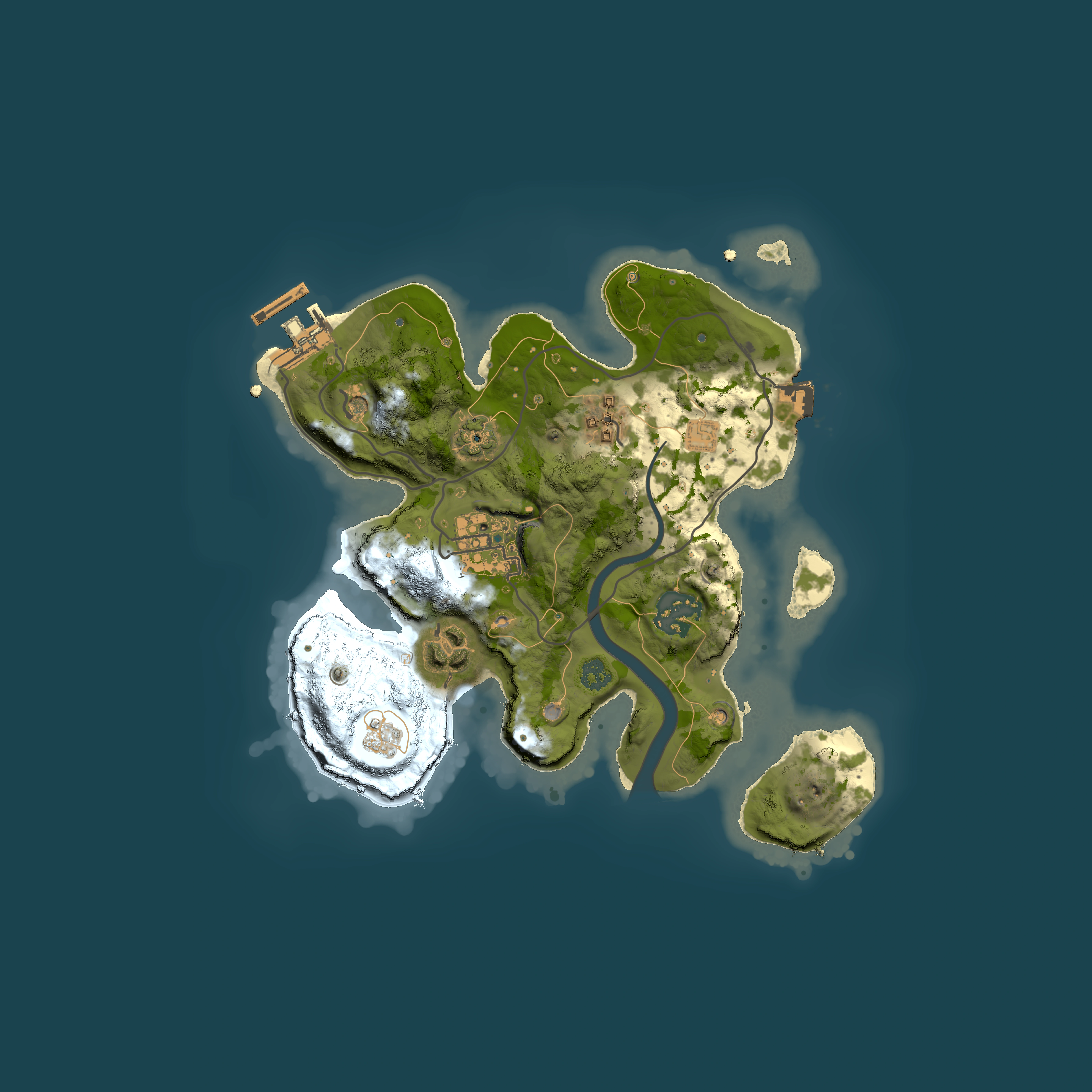 Full top-down render of Rust map seed 21799236, 2500x2500m