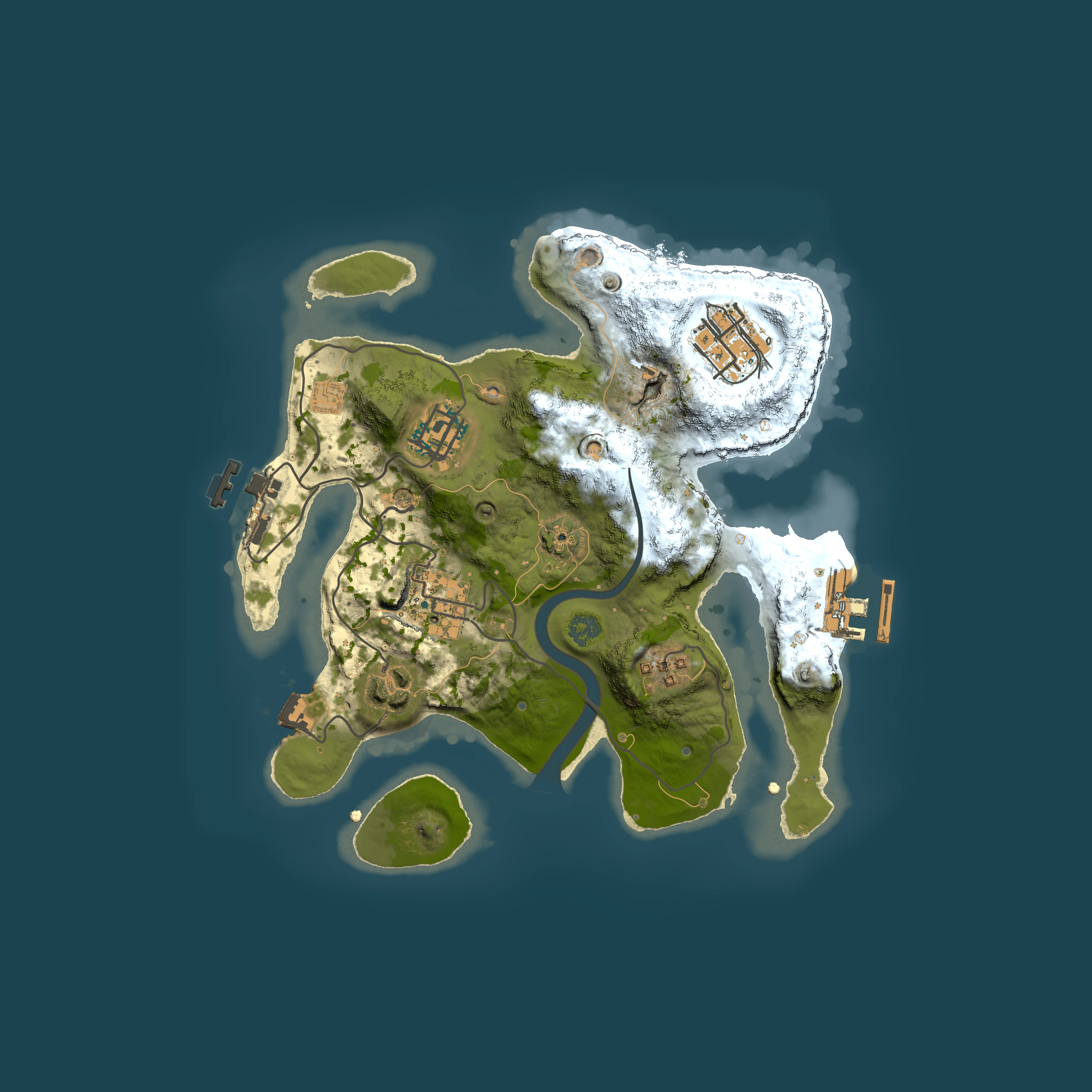 Full top-down render of Rust map seed 198402106, 2500x2500m