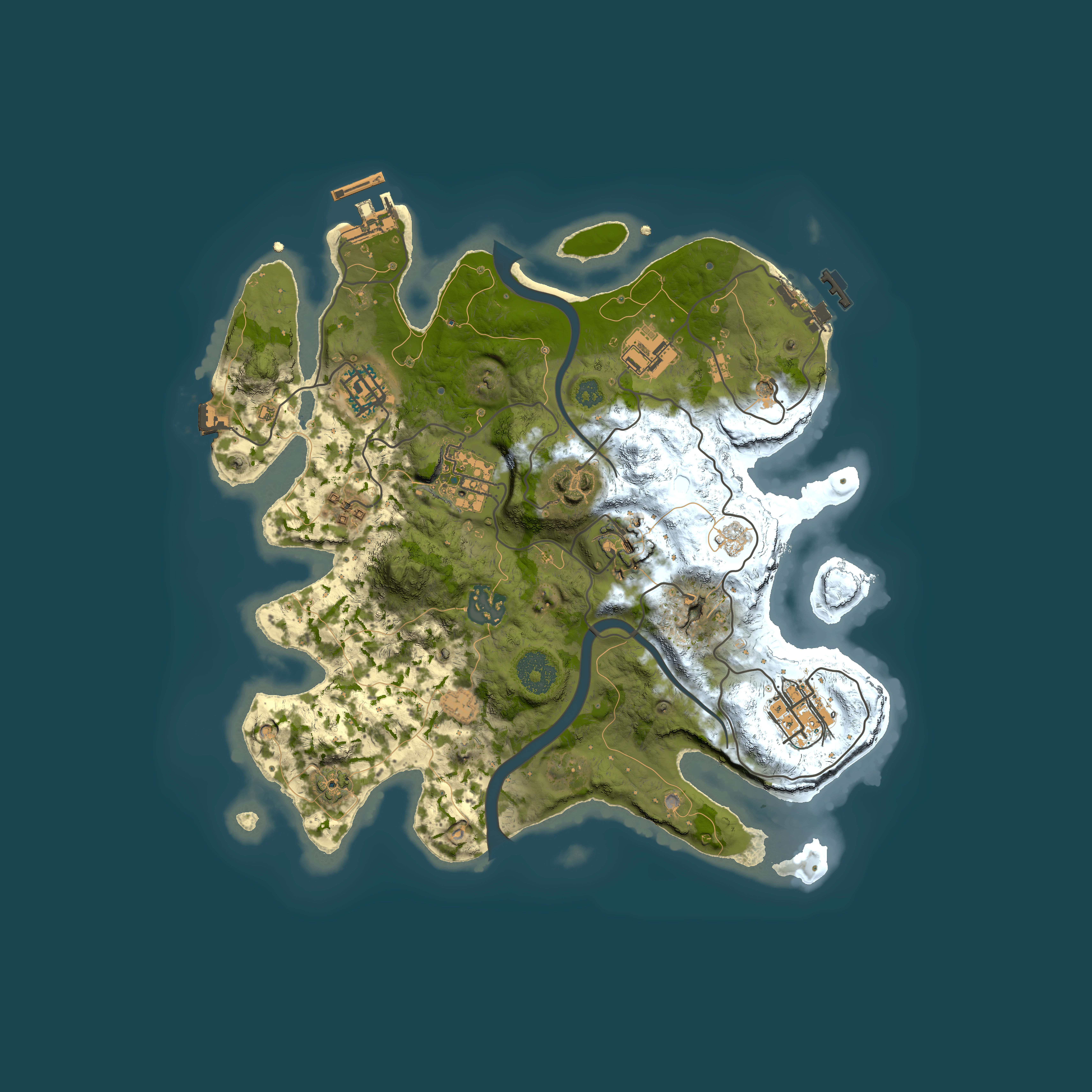 Full top-down render of Rust map seed 490006822, 3000x3000m