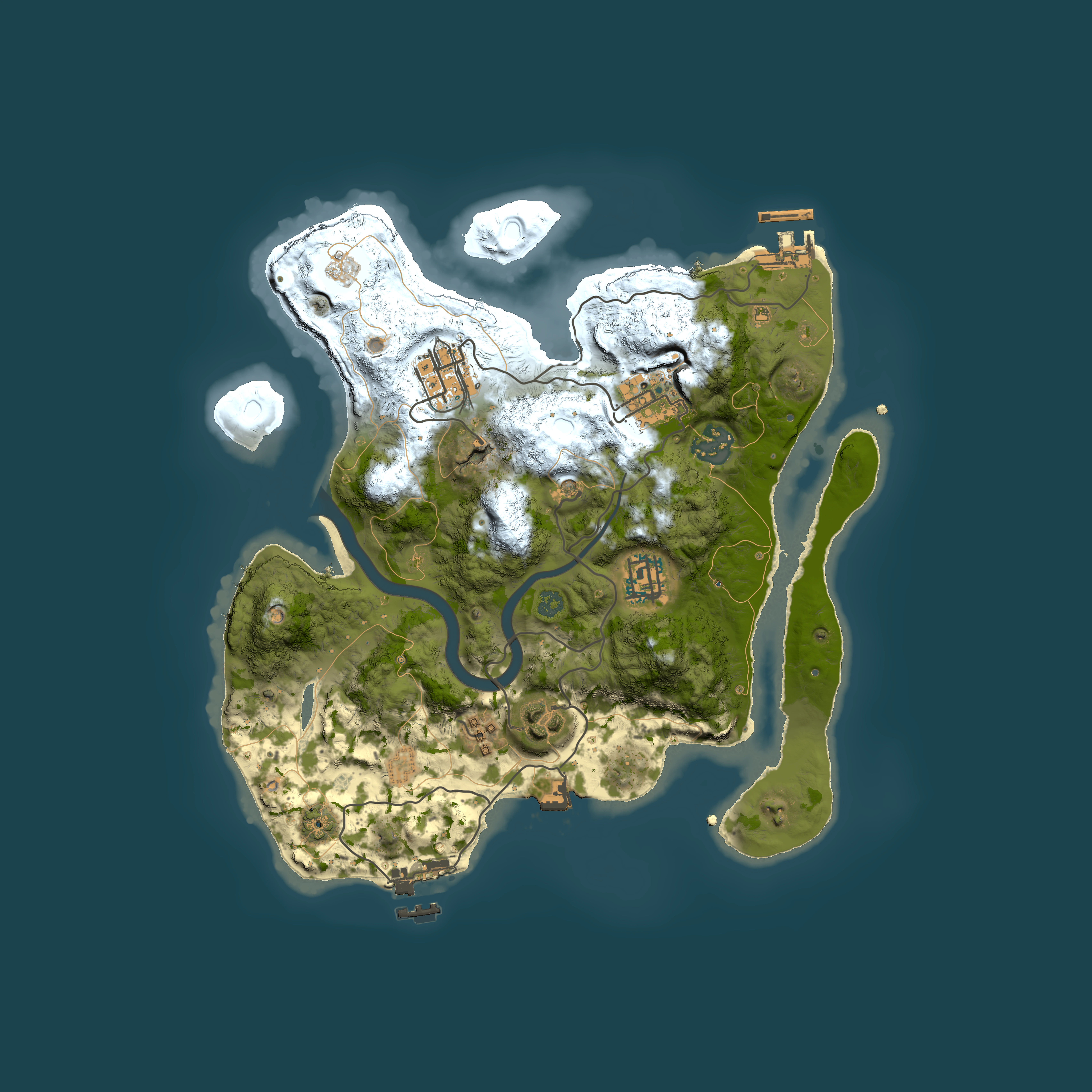 Full top-down render of Rust map seed 1594594263, 3000x3000m