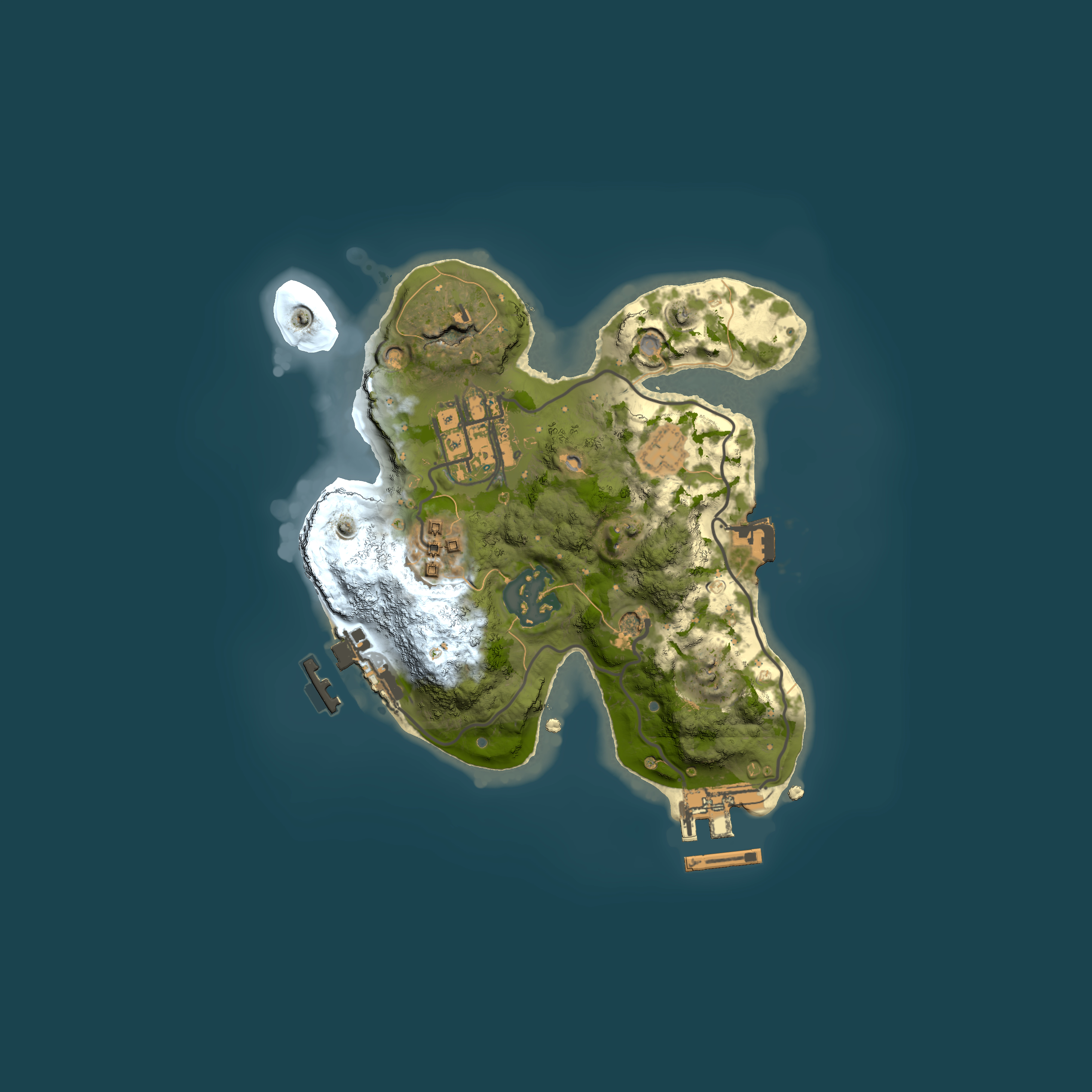 Full top-down render of Rust map seed 1664900021, 2000x2000m