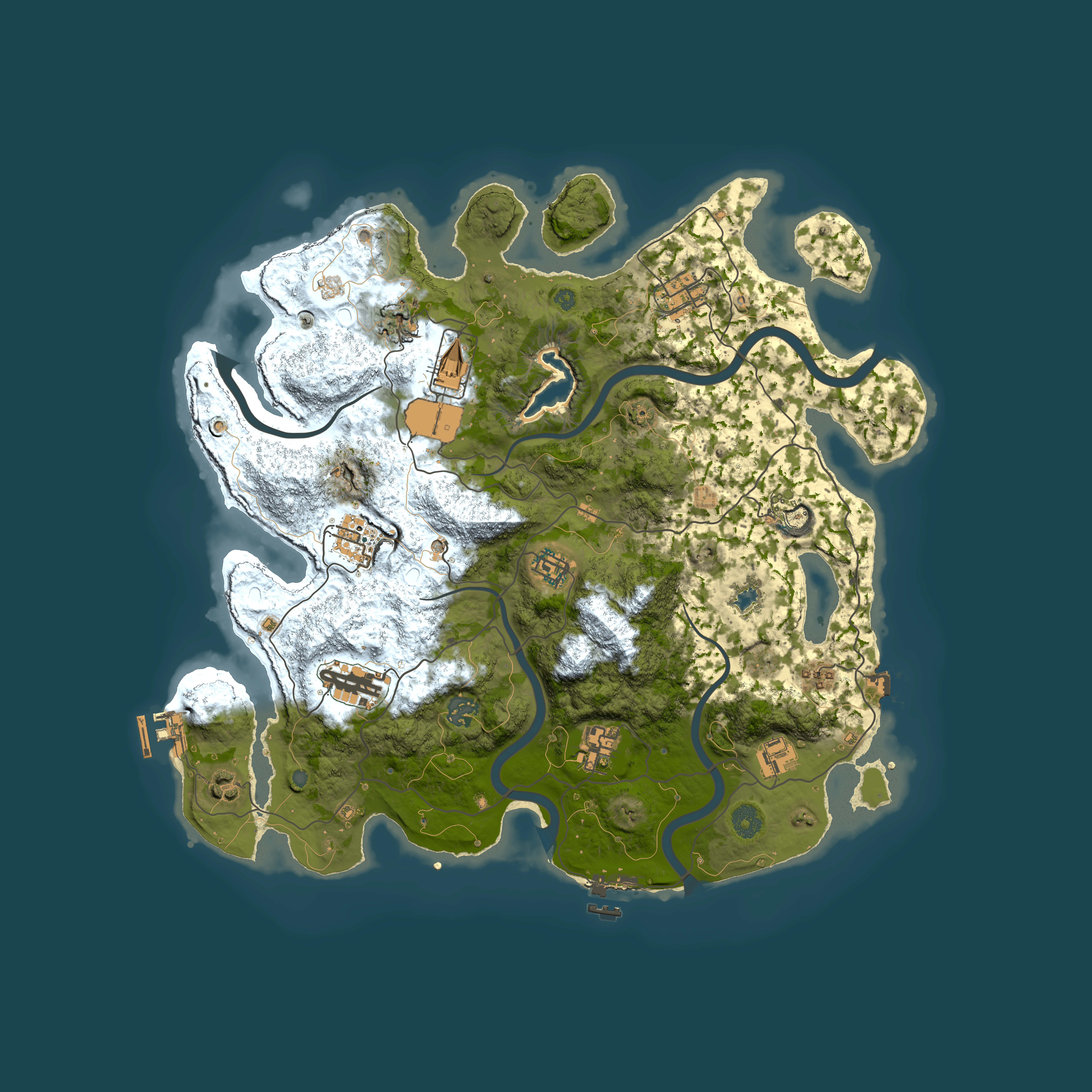 Full top-down render of Rust map seed 2007891658, 4000x4000m