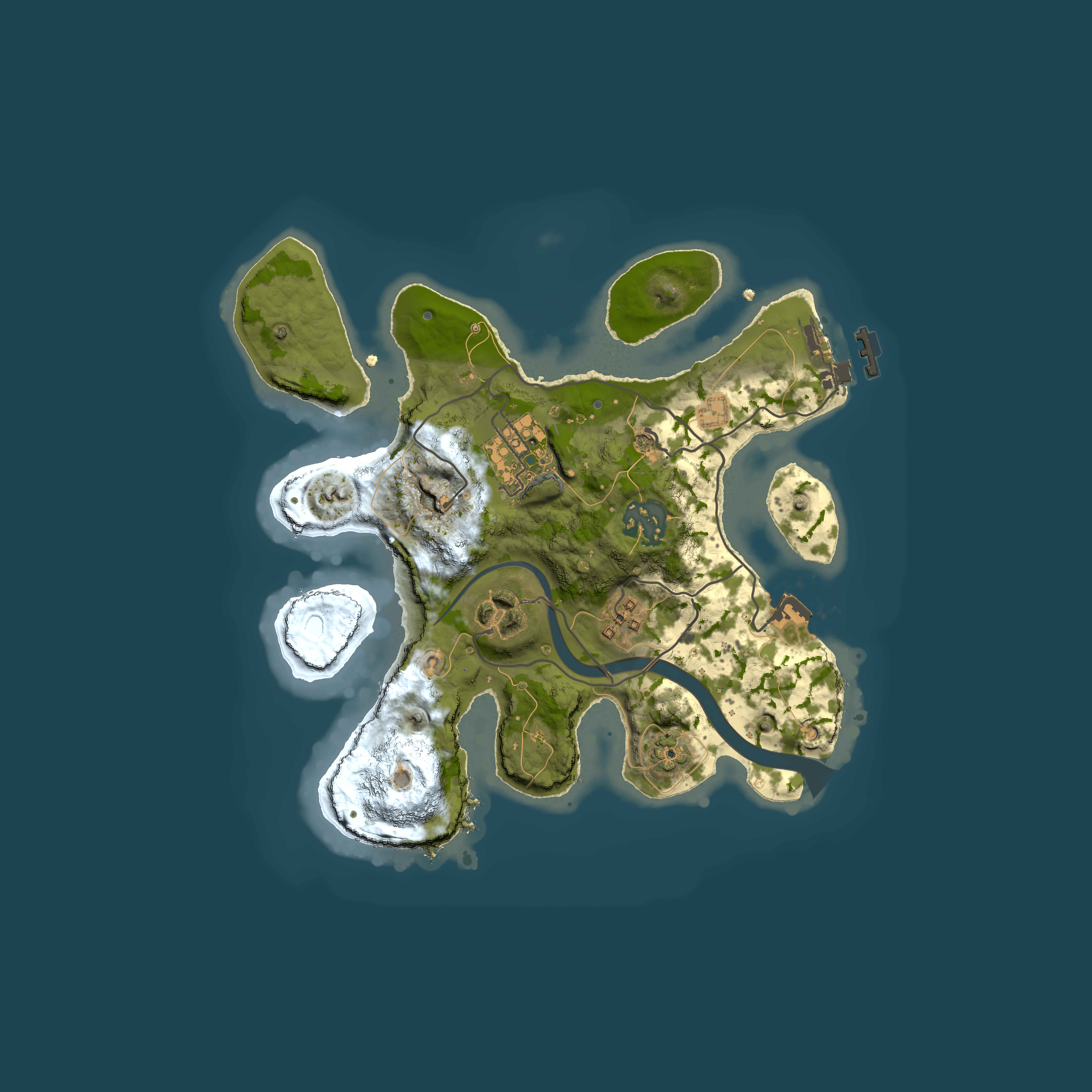 Full top-down render of Rust map seed 5357228, 2500x2500m
