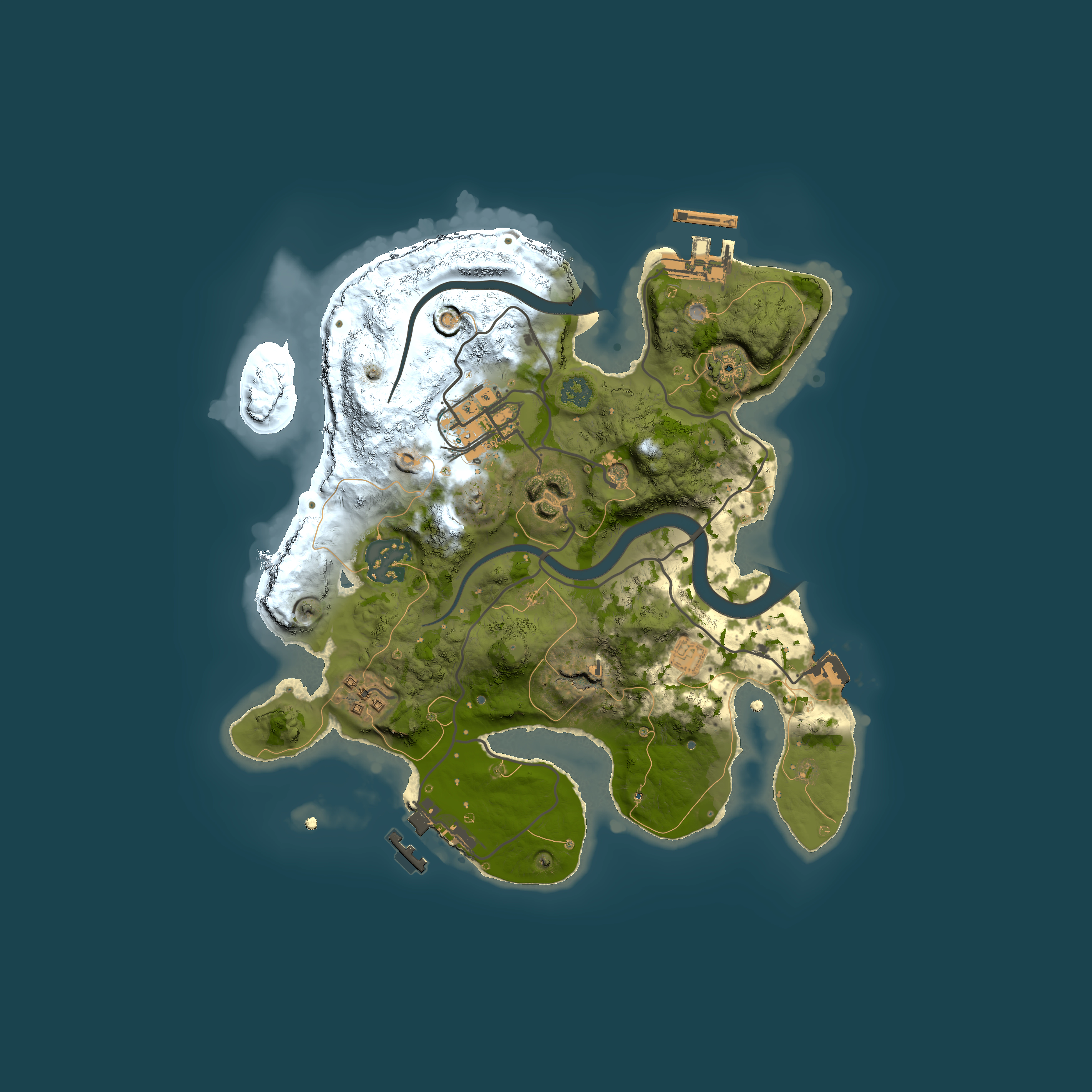 Full top-down render of Rust map seed 2140842994, 2500x2500m